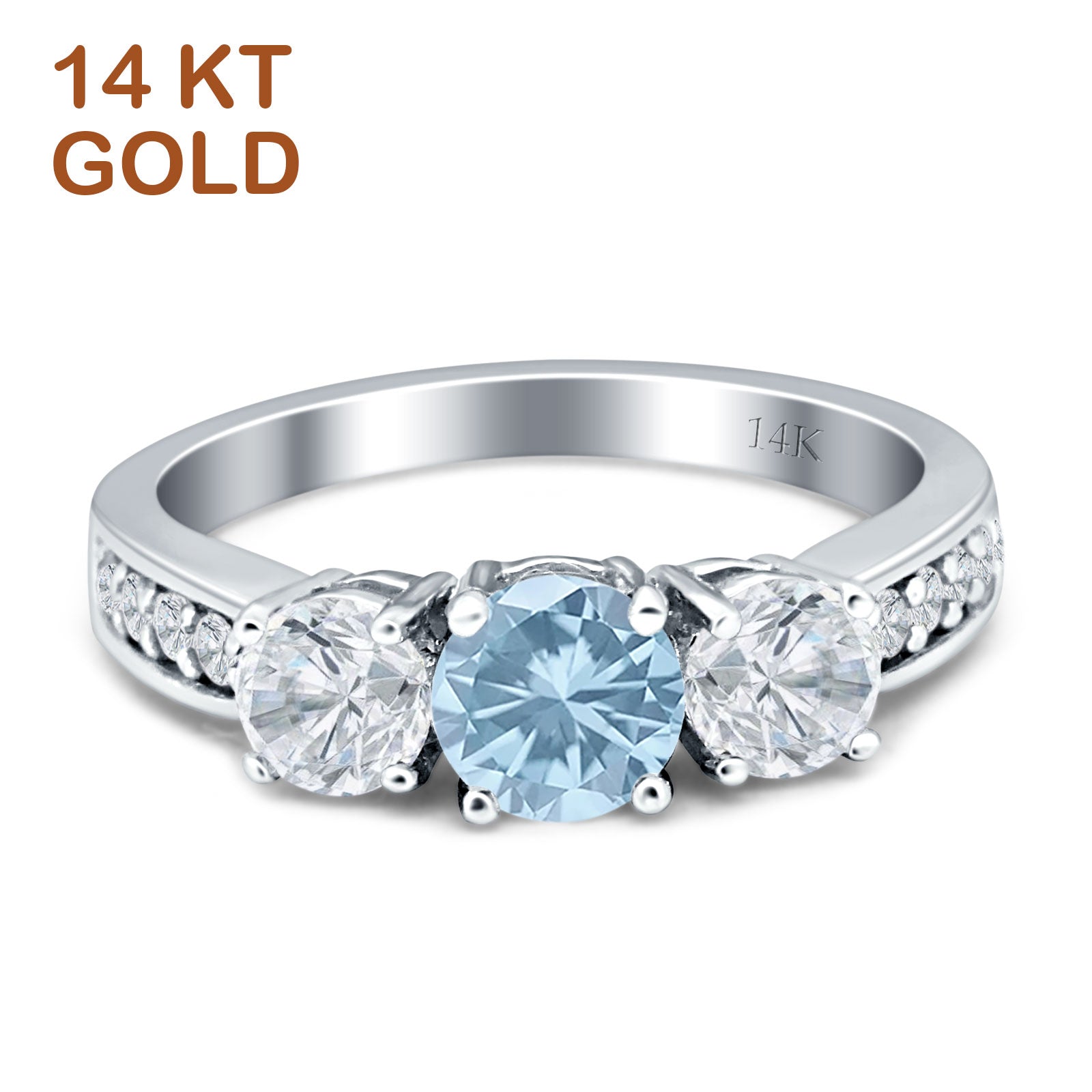 Aquamarine CZ 14K Yellow Gold