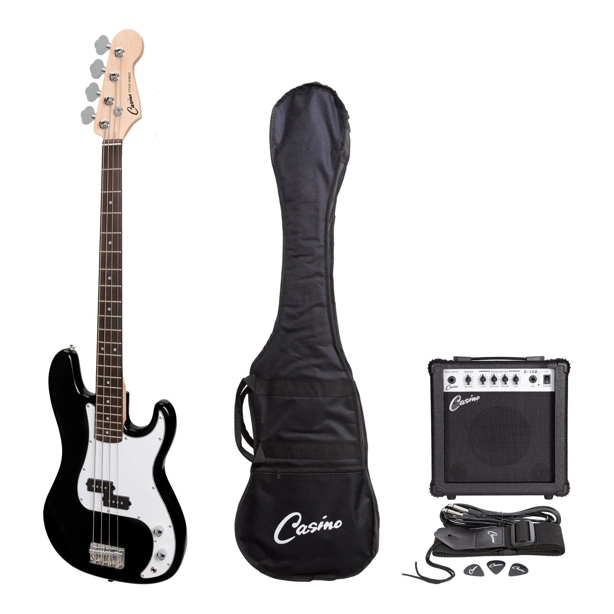 Professional Casino P Style Electric Bass Guitar Pack - Black | Complete Starter Kit for Beginners & Musicians | Perfect for Live Performances, Studio Recording & Practice