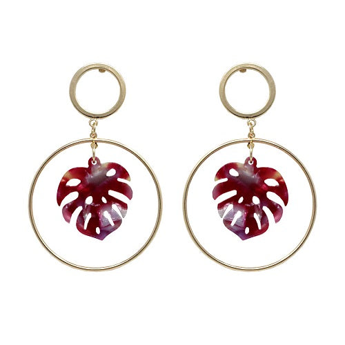 Stylish Red Acetate Leaf Earrings for Women - Lightweight & Durable Fashion Jewelry - Perfect for Parties, Weddings & Everyday Wear