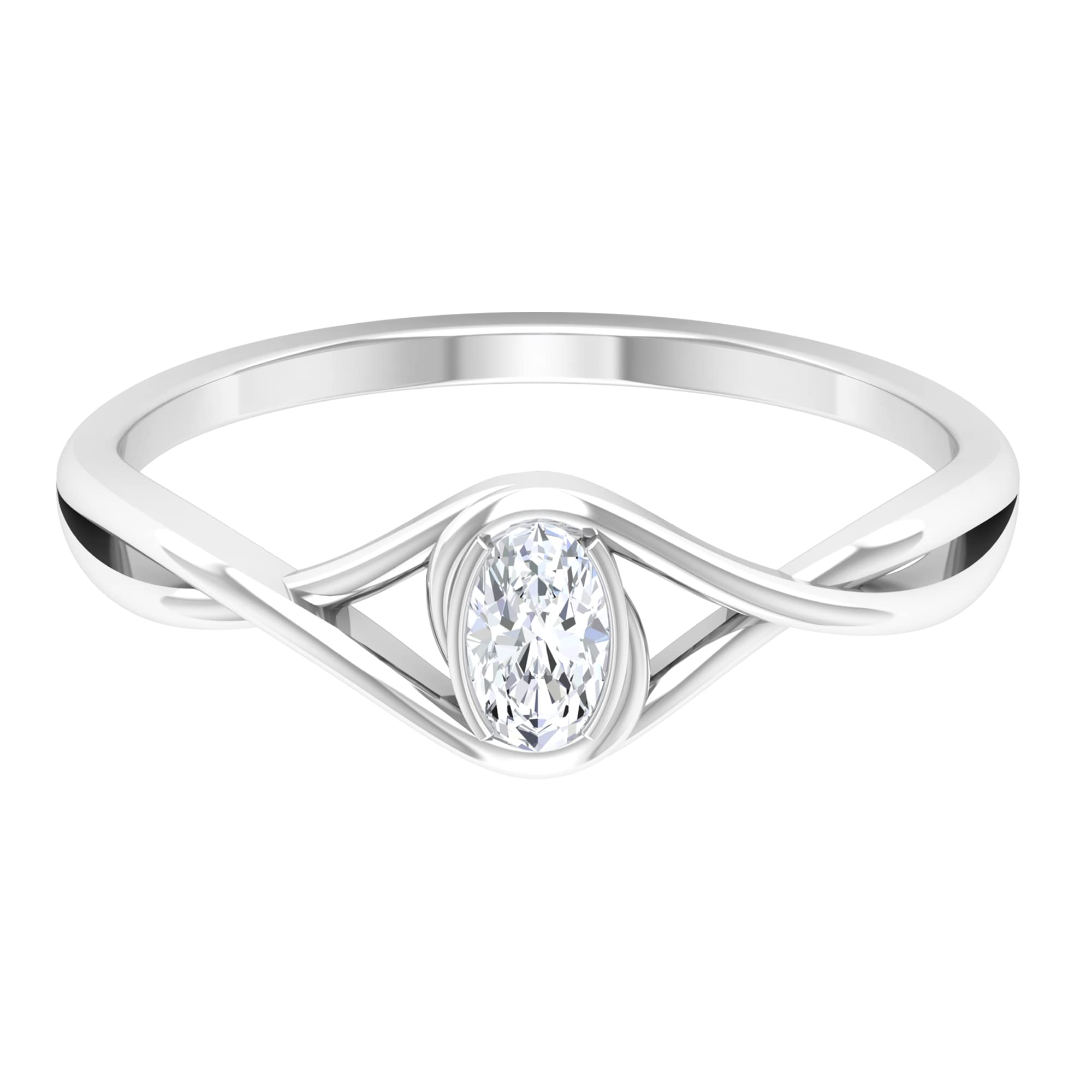 1/4 CT Oval Cut Diamond Solitaire Promise Ring for Women - 14K Solid Gold Certified Engagement Ring - Elegant Crossover Design for Weddings, Anniversaries & Special Occasions
