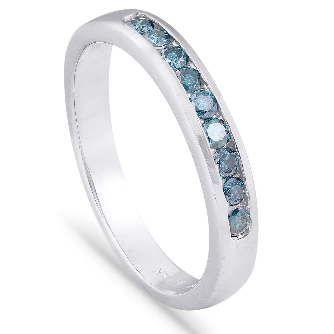 1/4 Carat Blue Diamond Wedding Ring - 14K White Gold Channel Set Stackable Band for Women - Perfect for Anniversary, Engagement & Everyday Wear