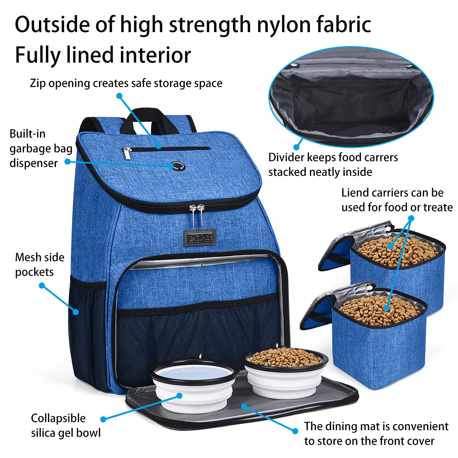 **BAGLHER Airline Approved Dog Travel Backpack – Pet Carrier with 2 Collapsible Bowls & Food Baskets for Hiking, Camping, and Air Travel**