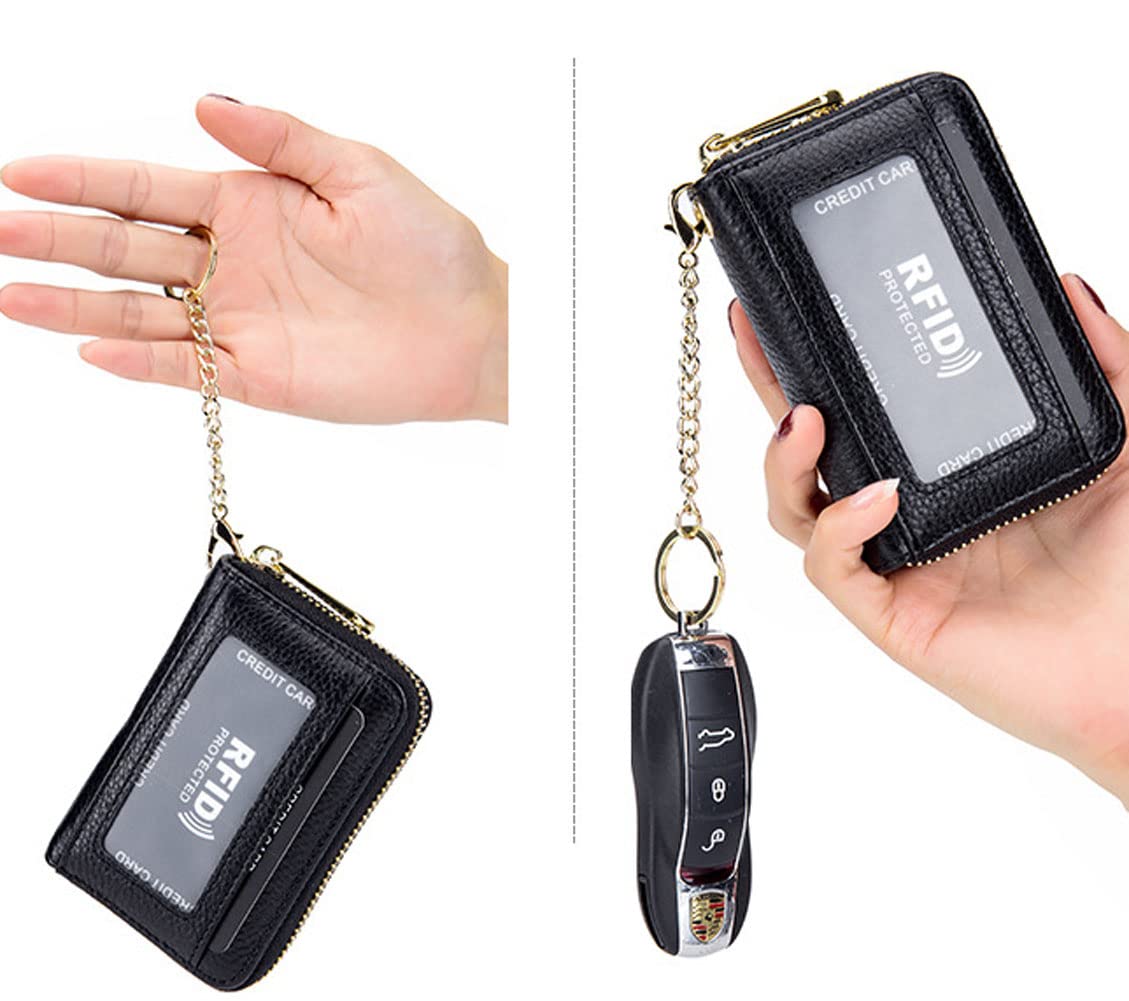Genuine Leather RFID Blocking Women's Credit Card Holder - Slim ID Card Wallet with Keychain (Yellow) | Perfect for Travel, Shopping & Everyday Use