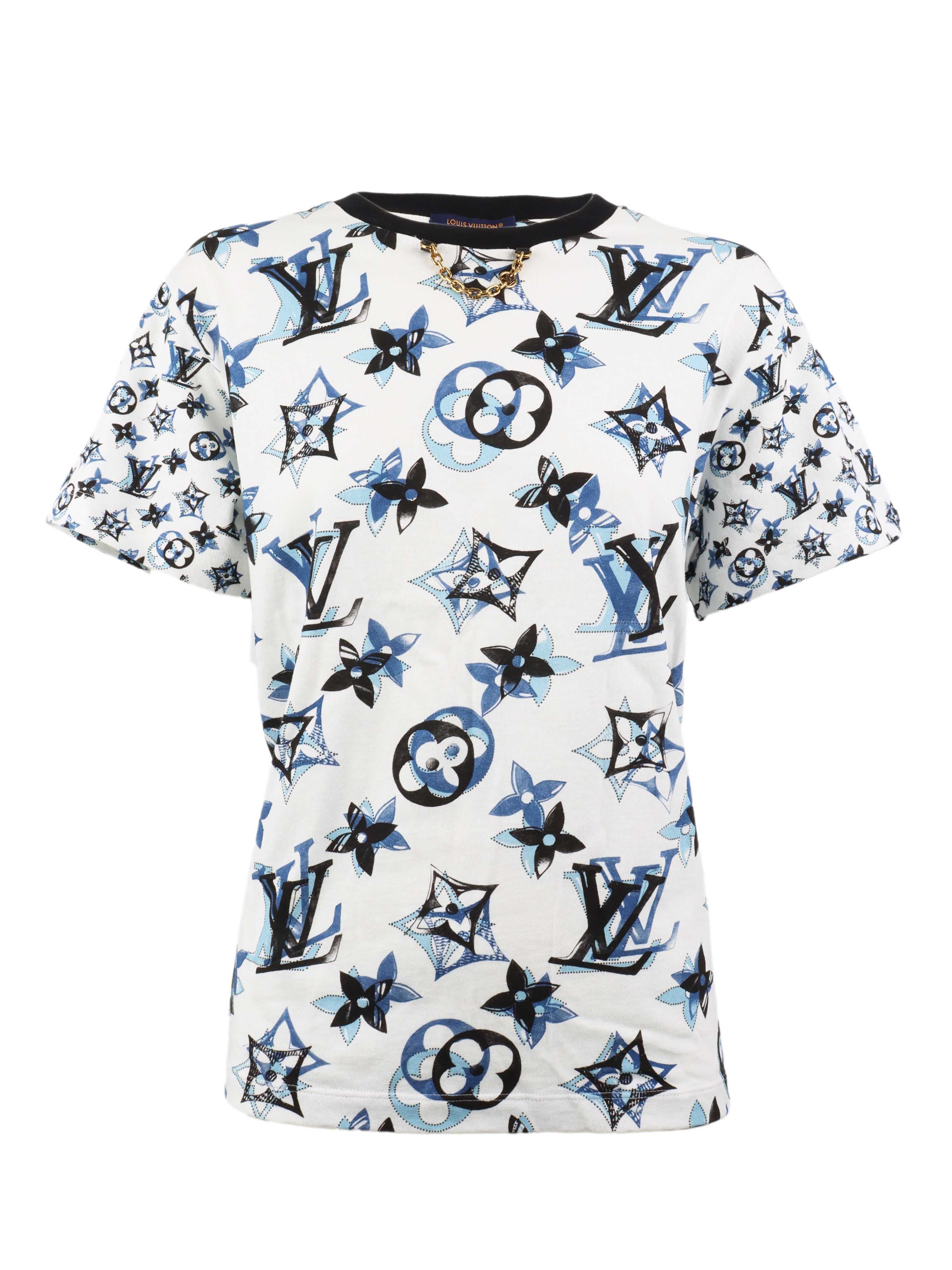 Louis Vuitton White & Blue Monogram Cotton T-Shirt for Men - Luxury Designer Casual Wear for Summer & Street Style Fashion
