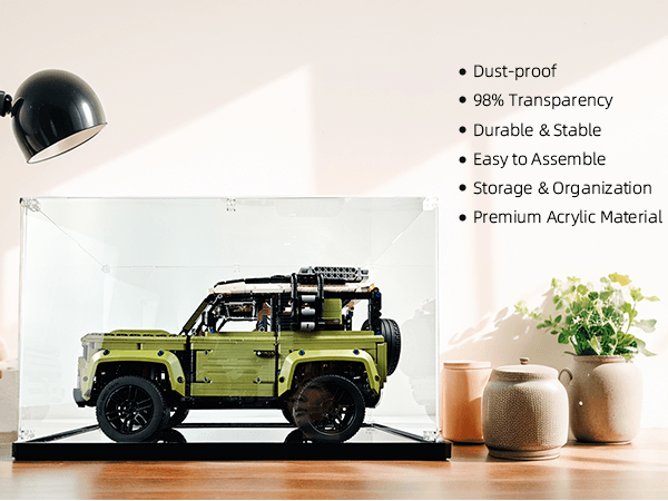 ICUANUTY Lego Display Case for Technic Land Rover Defender 42110 Building Kit - Showcase & Protect Your Lego Model | Perfect for Home Decor, Office Display & Collector's Showcase