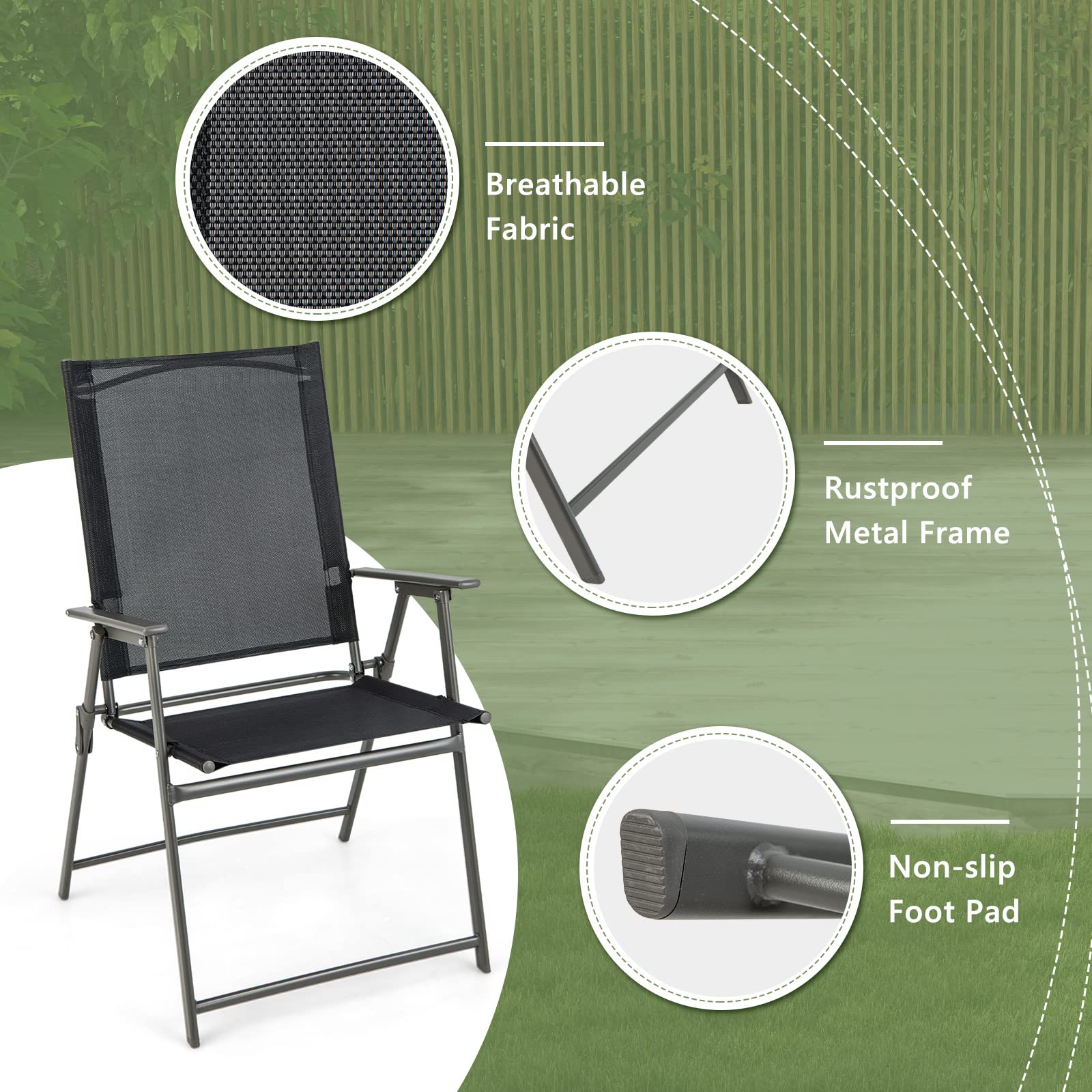 Giantex 4-Piece Patio Folding Chairs Set - Rustproof Metal Frame Outdoor Lawn Chairs for Porch, Deck, Garden, Backyard & Camping - Perfect for Picnics, BBQs, and Outdoor Relaxation