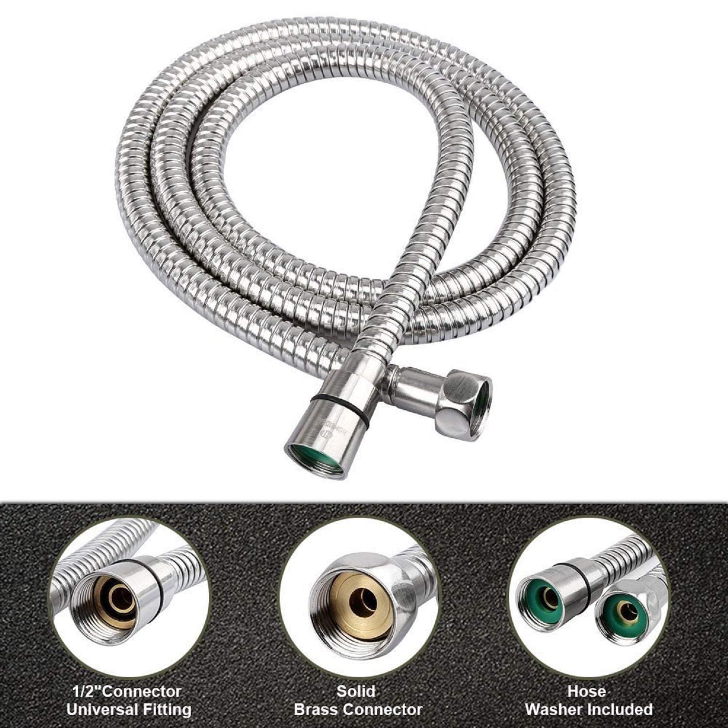 Stainless Steel Double-Buckle Flexible Shower Hose - JAGGER JHF0015 Hand Shower Tube for Bathroom & Toilet Faucet (1.5 Meter, 1 PC) - Durable & Leak-Proof for Relaxing Showers & Easy Cleaning