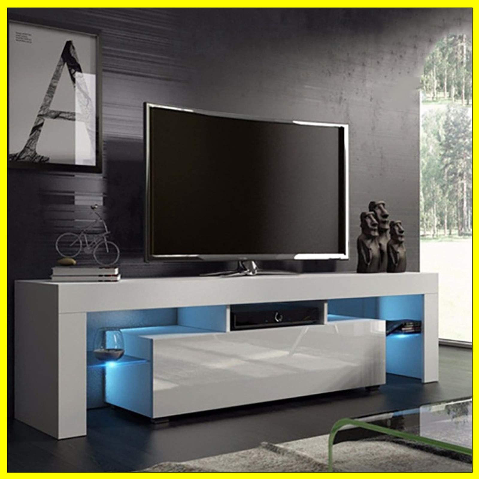 Modern Minimalist TV Stand with High-Gloss Finish & LED Lights - Entertainment Center for Living Room, Bedroom, Home Theater - Perfect for 55-75 inch Flat Screen TVs with Storage Shelves