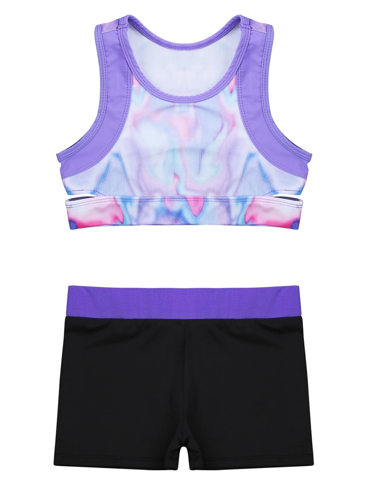 TiaoBug Girls' 2-Piece Swimsuit & Activewear Set - Crop Top and Shorts for Dance, Sports, Gym, Yoga, and Beach Play | Perfect for Summer Workouts and Pool Parties