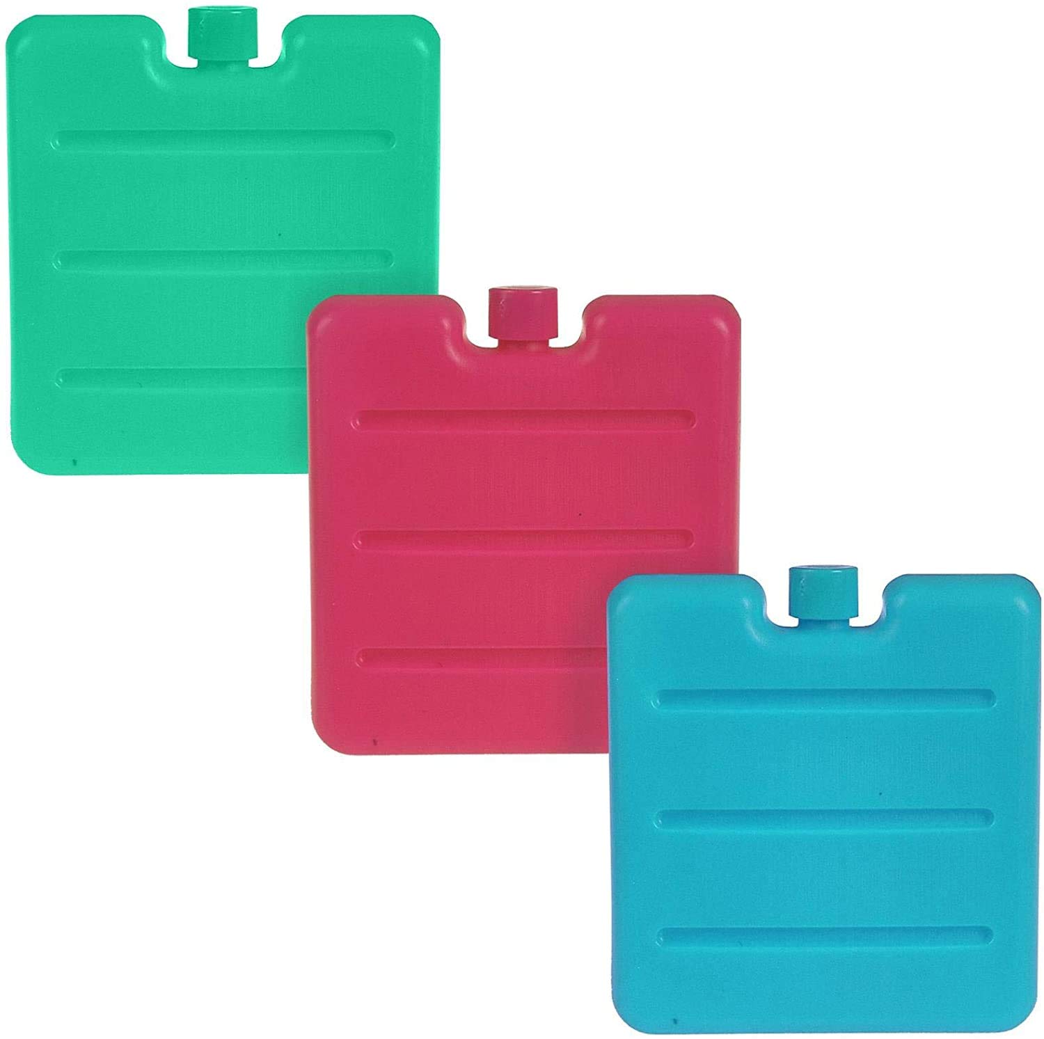 3-Piece Reusable Ice Pack Set for Cooler Bags - Freezer Blocks for Travel, Picnic, Lunch & Fresh Food Storage - Blue, Pink, Green Mini Cooling Packs - Perfect for Camping, Beach Trips & Outdoor Adventures