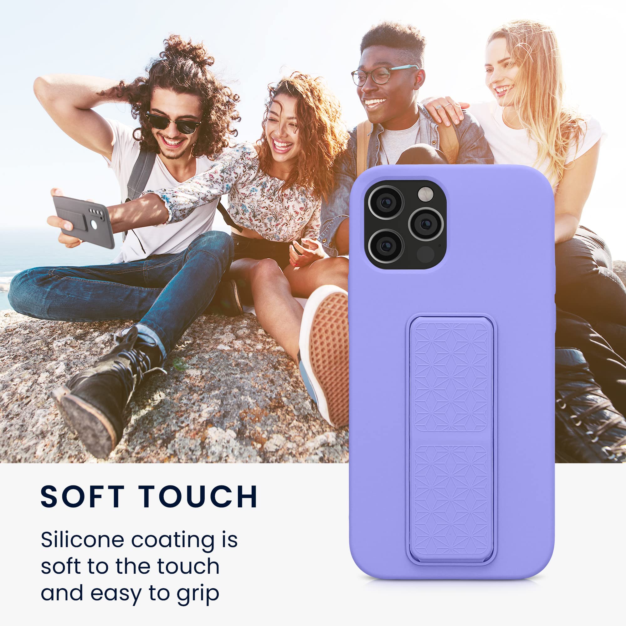 kwmobile Lavender Soft TPU Silicone Case with Hand Strap & Stand for Apple iPhone 12/12 Pro - Shockproof Protective Cover for Daily Use, Travel & Outdoor Activities