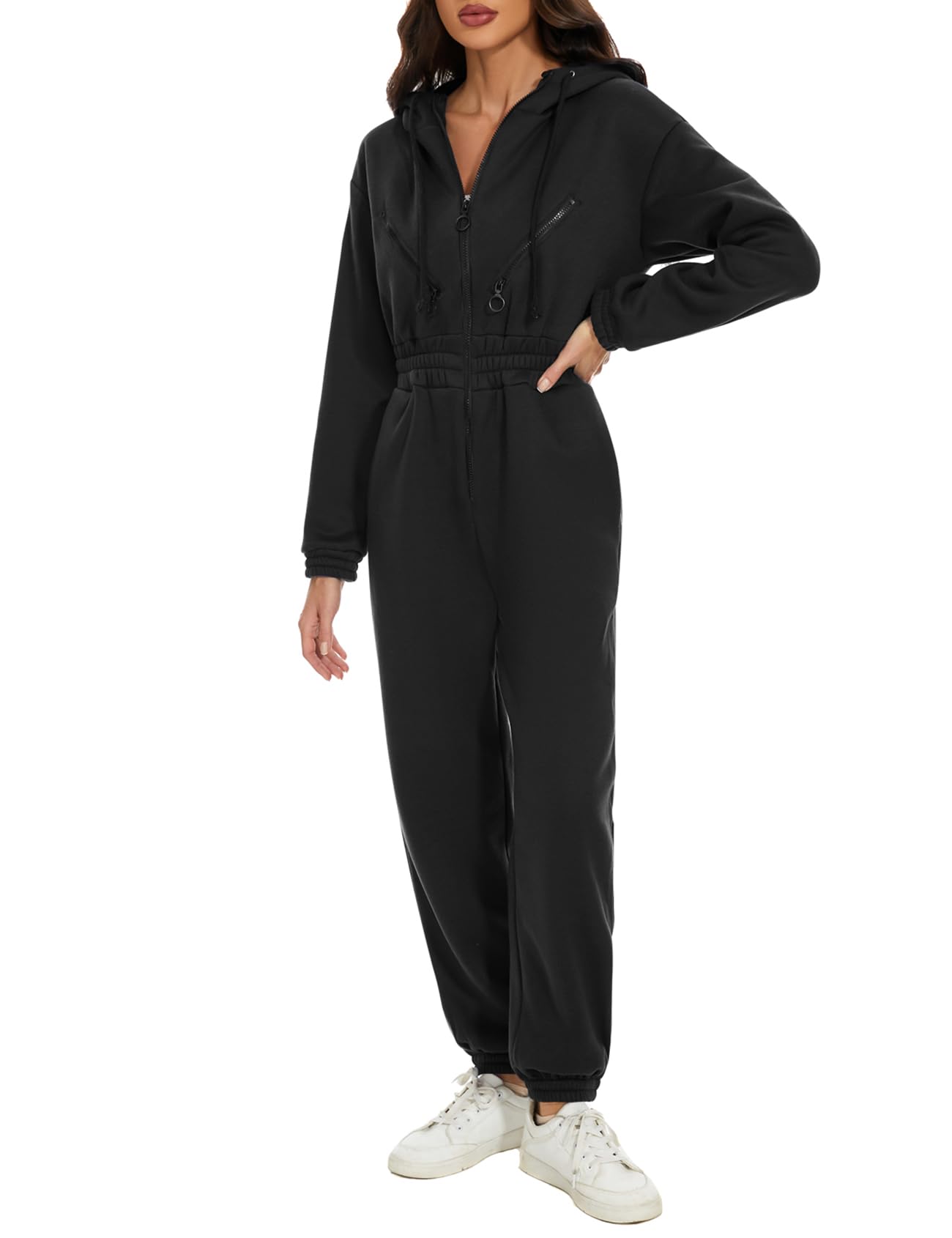 COZYPOIN Women's Fleece Jumpsuit - Soft One Piece Outfit with Hoodie, Tracksuit Onesie Romper for Lounge & Sleep | Cozy Winter Wear for Home, Travel & Casual Outings