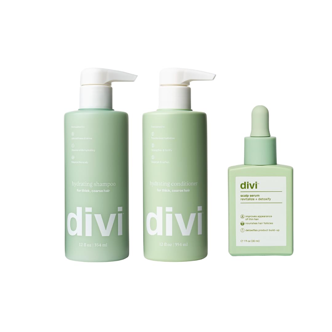 Divi Hydrating Starter Bundle - Scalp Serum, Hydrating Shampoo & Conditioner Set for Dry, Damaged Hair - Deep Moisture & Scalp Care Treatment for Thicker, Healthier Hair - Perfect for Daily Hair Care Routine & Revitalizing Thin or Brittle Hair