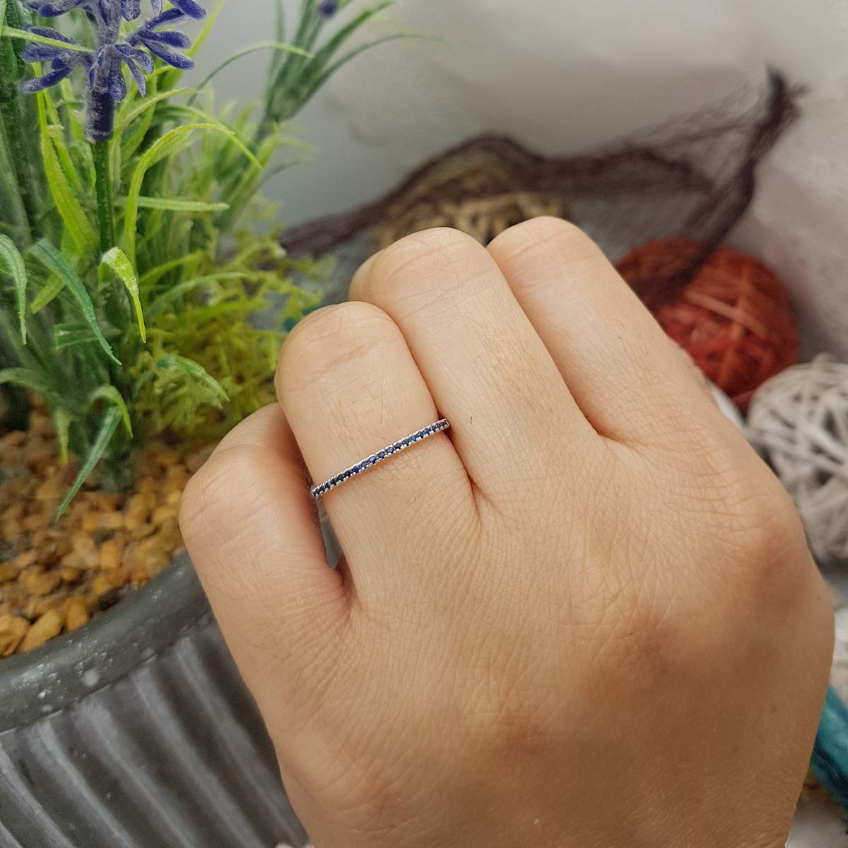 14K White Gold Round Blue Sapphire Stackable Ring for Women - 0.08 Cttw Dainty Anniversary Wedding Band - Dazzlingrock Collection | Perfect for Stacking, Everyday Wear & Special Occasions