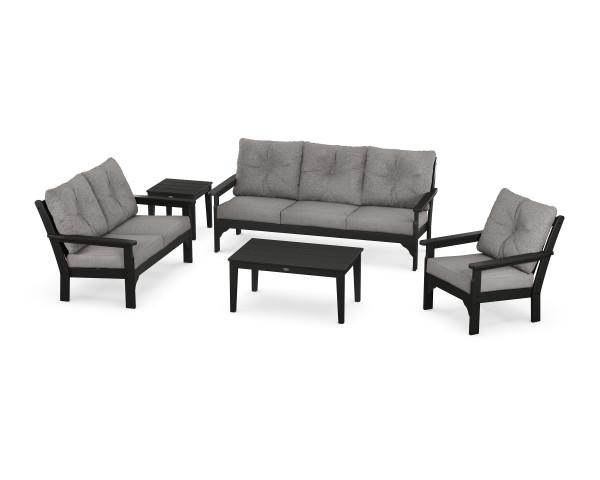 Polywood Black Vineyard 5-Piece Deep Seating Patio Set - Durable Outdoor Furniture for Garden, Poolside & Backyard Relaxation
