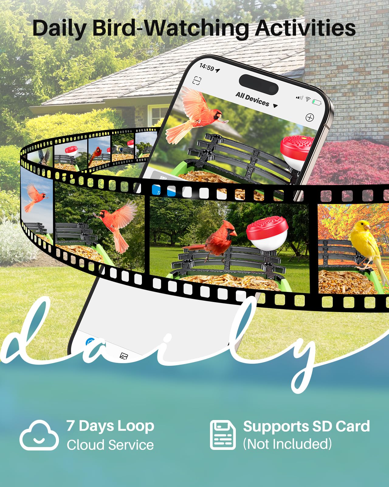 2K HD Smart Bird Feeder with Camera - Solar Powered AI Bird House with Live View, Instant Alerts & Auto Video Capture - Perfect Outdoor Gift for Bird Lovers | Watch & Identify Birds in Your Backyard