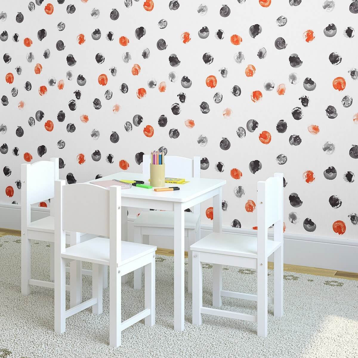Orange and Black Circles Peel and Stick Removable Wallpaper - Self-Adhesive Nursery Decor for Baby Rooms, Kids Bedrooms & Playrooms - Easy to Apply & Remove
