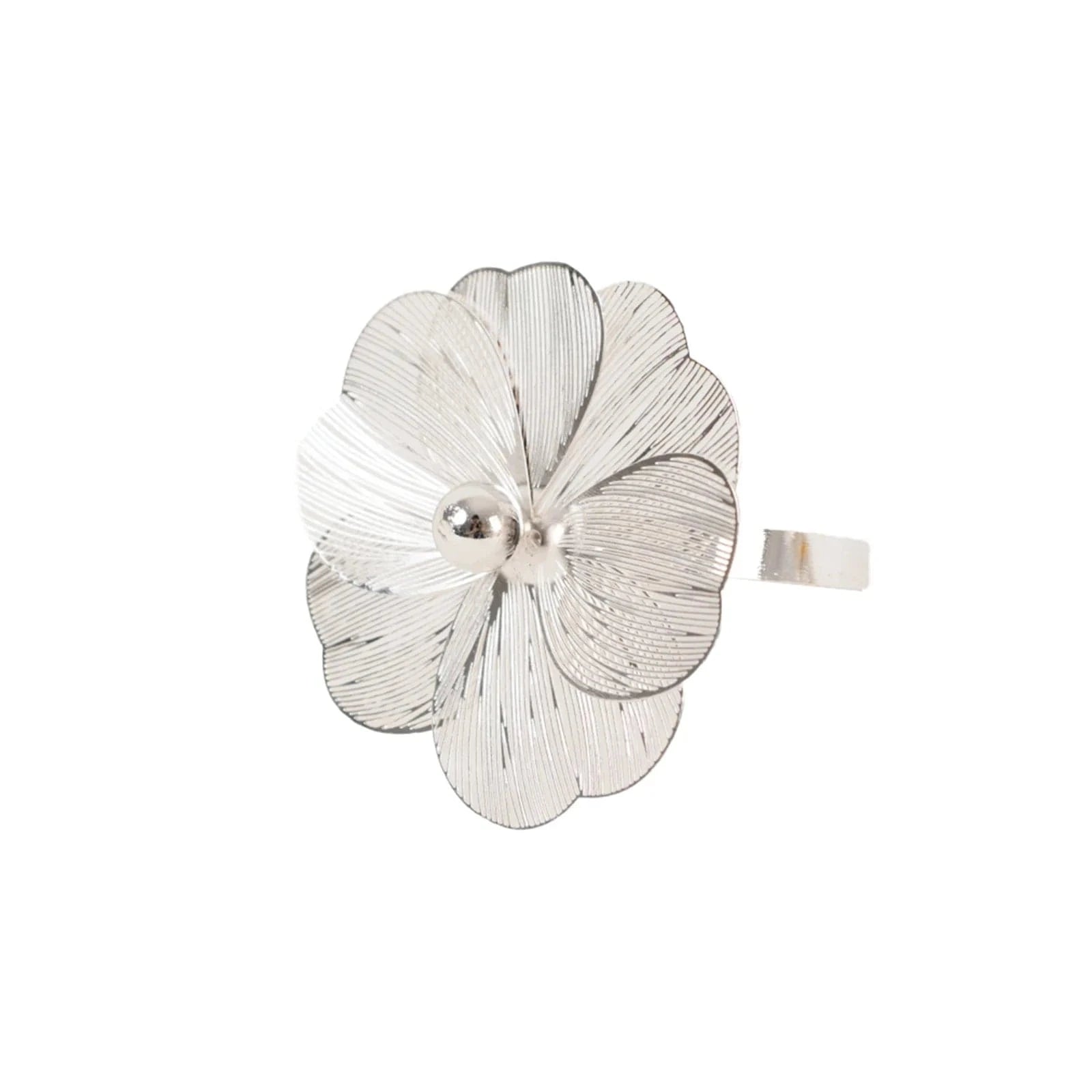 Elegant 4-Piece Metal Jasmine Flower Napkin Rings with Pearl Center - Perfect for Wedding, Bridal Shower & Formal Dining Table Decor