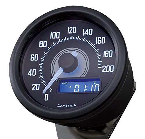 DAYTONA VELONA 200 MPH/KMH Speedometer - Black Body with Black Panel & White LED Display for Motorcycles, Cars, Racing Vehicles - High Performance Gauge for Speed Tracking