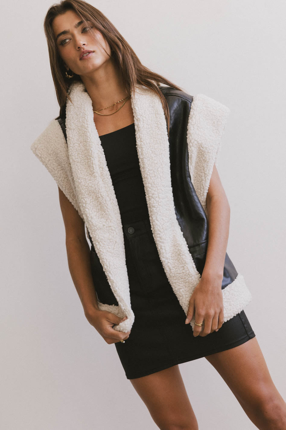 Last Night Sherpa Lined Vest for Women - Cozy Fleece Lined Winter Vest Jacket in Black | Warm Layered Outfits for Casual Wear & Outdoor Activities