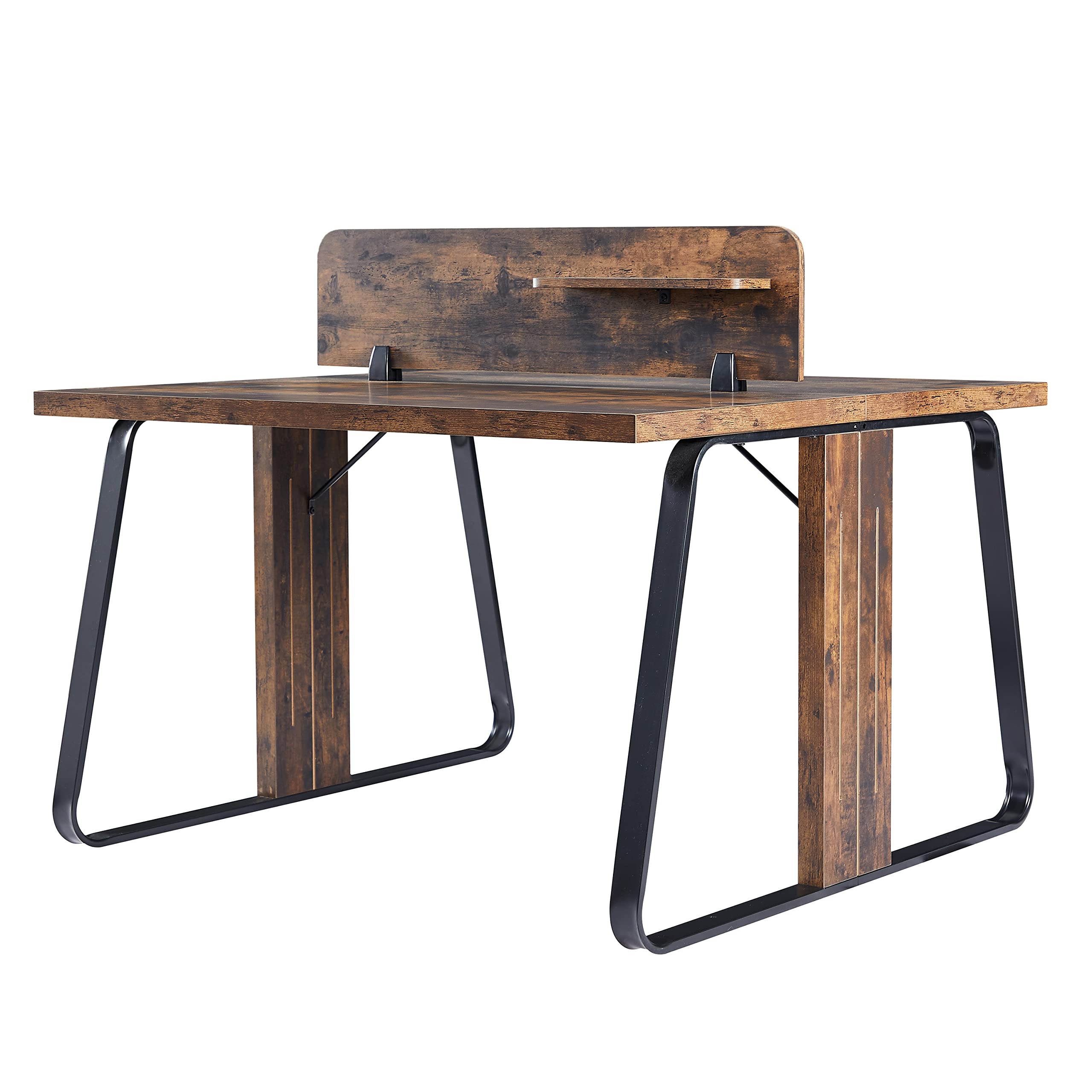 Double Office Desk with Industrial Design, Large MDF Workstation for Two, PC Laptop Study Table for Home and Office, Perfect for Shared Workspaces and Collaborative Environments (Tiger)