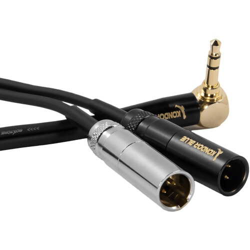 Kondor Blue 3.5mm to Dual Mini XLR Audio Splitter Cable - Right Angle Stereo Adapter for Professional Microphones, Cameras & Recording Equipment - Perfect for Studio, Podcast & Live Streaming Setups