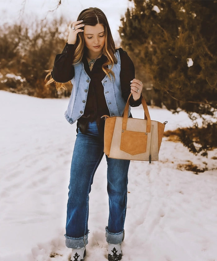 Wrangler Color Block Western Tote Bag for Women - Stylish Cowgirl Purse with Multiple Pockets | Perfect for Rodeo, Travel & Everyday Use