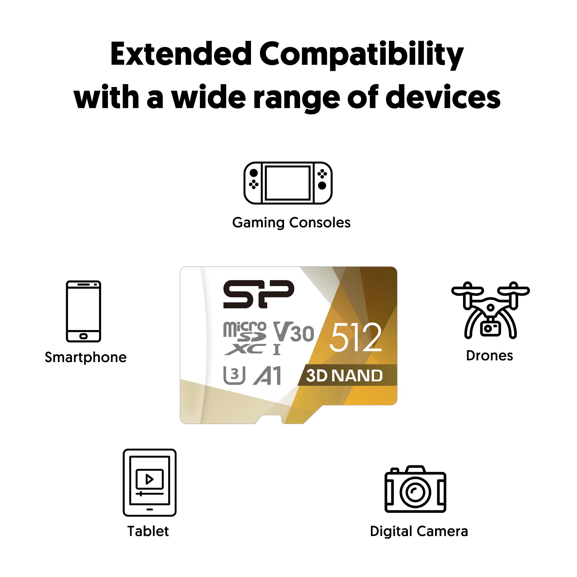 512GB Micro SD Card U3 V30 SDXC Memory Card - High Speed with Adapter - Compatible with Nintendo Switch, Drones, Action Cameras & Smartphones - Expand Storage for Gaming, 4K Video & Mobile Devices