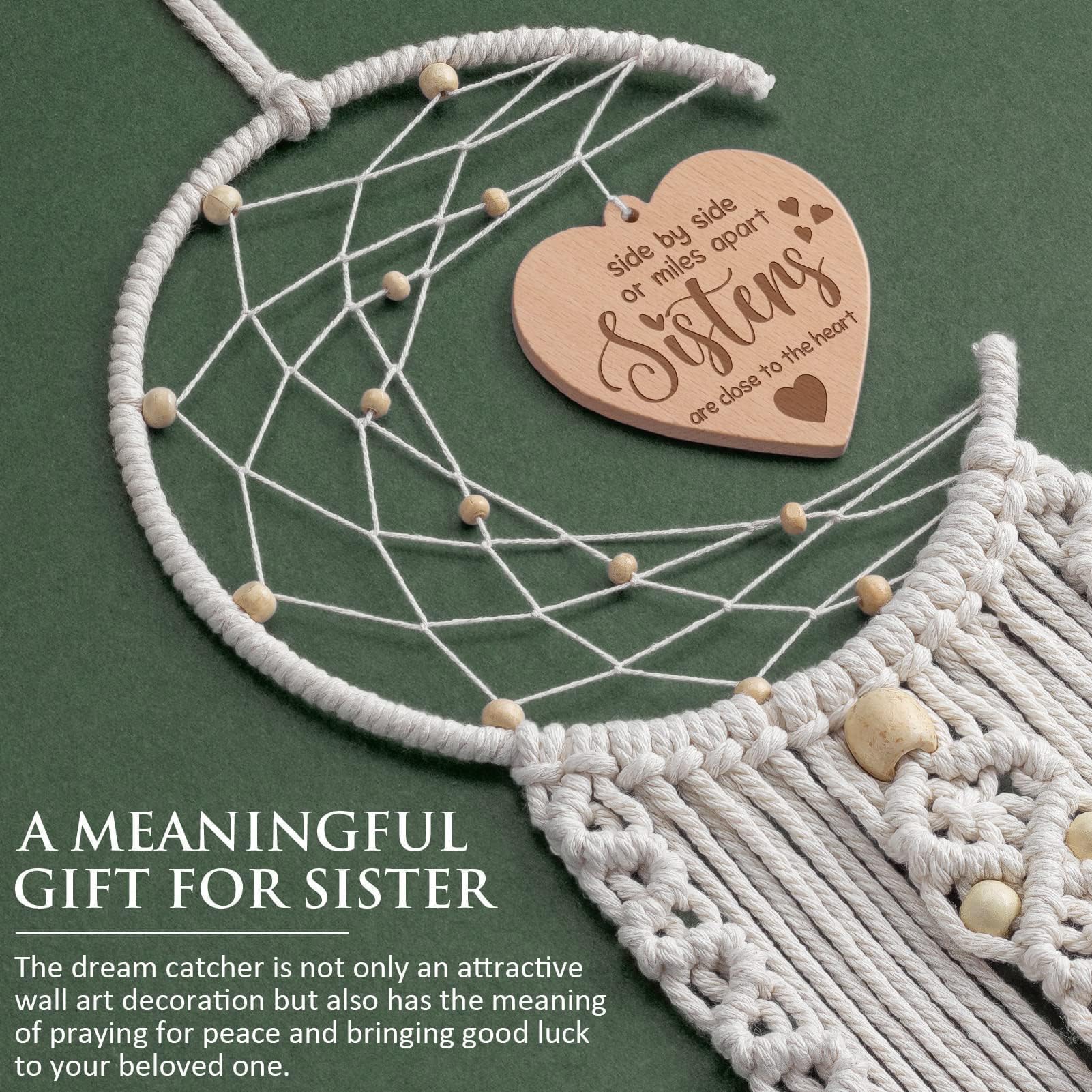 Dream Catcher with Heart Pendant - Boho Wall Decor for Sister, Sister-in-Law & Soul Sister | Perfect Mothers Day, Easter & Birthday Gift for Women | Home Decoration for Bedroom, Living Room & Office