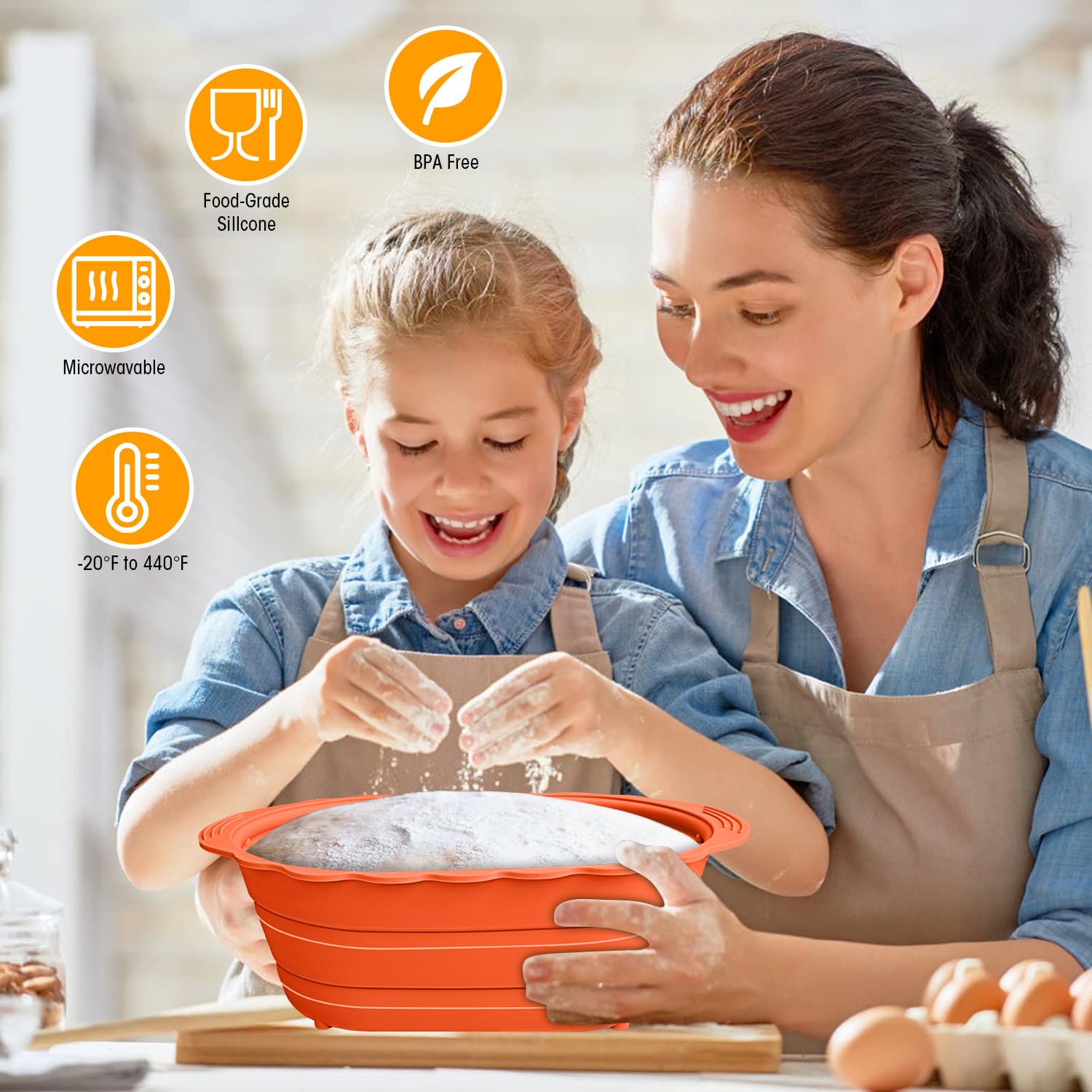 Winceed 10 Inch Oval Silicone Banneton Bread Proofing Basket - Foldable Sourdough Proofing Bowl Kit for Artisan Bread Baking, Perfect for Beginners (Green & Orange) | Ideal for Homemade Sourdough, French Bread & Baking Enthusiasts