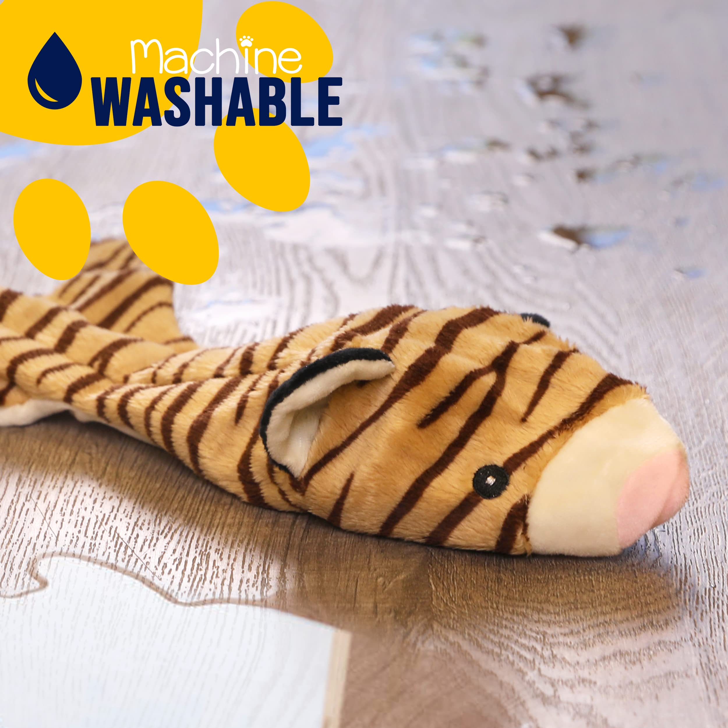 Soft Tiger Plush Dog Toy for Medium Dogs - No Stuffing, 2 Squeakers, Machine Washable & Mess-Free | Perfect for Playtime, Training, and Puppy Chewing Relief
