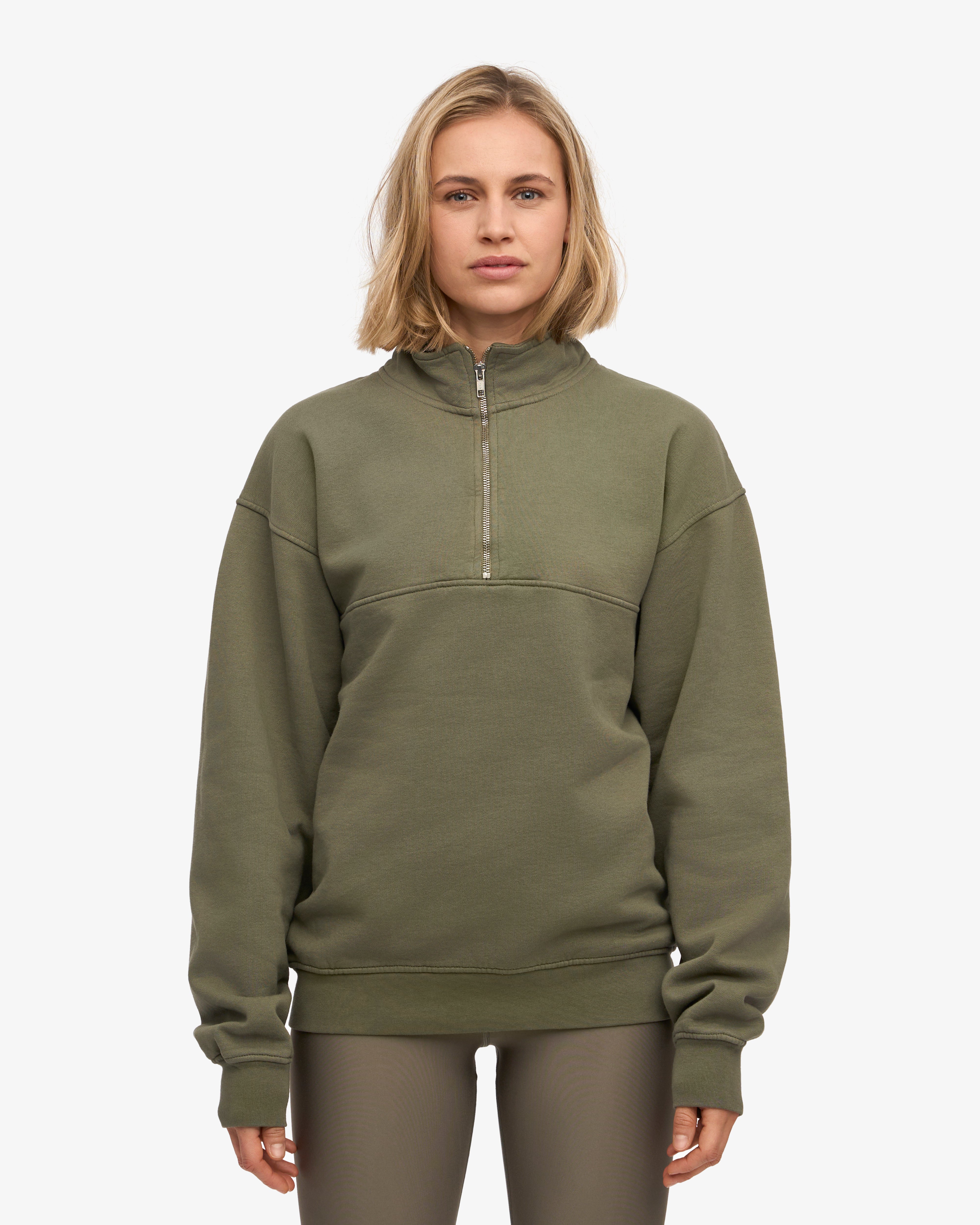 Organic Quarter Zip Sweatshirt for Men - Soft & Comfortable Dusty Olive Pullover - Perfect for Casual Wear, Outdoor Activities & Layering