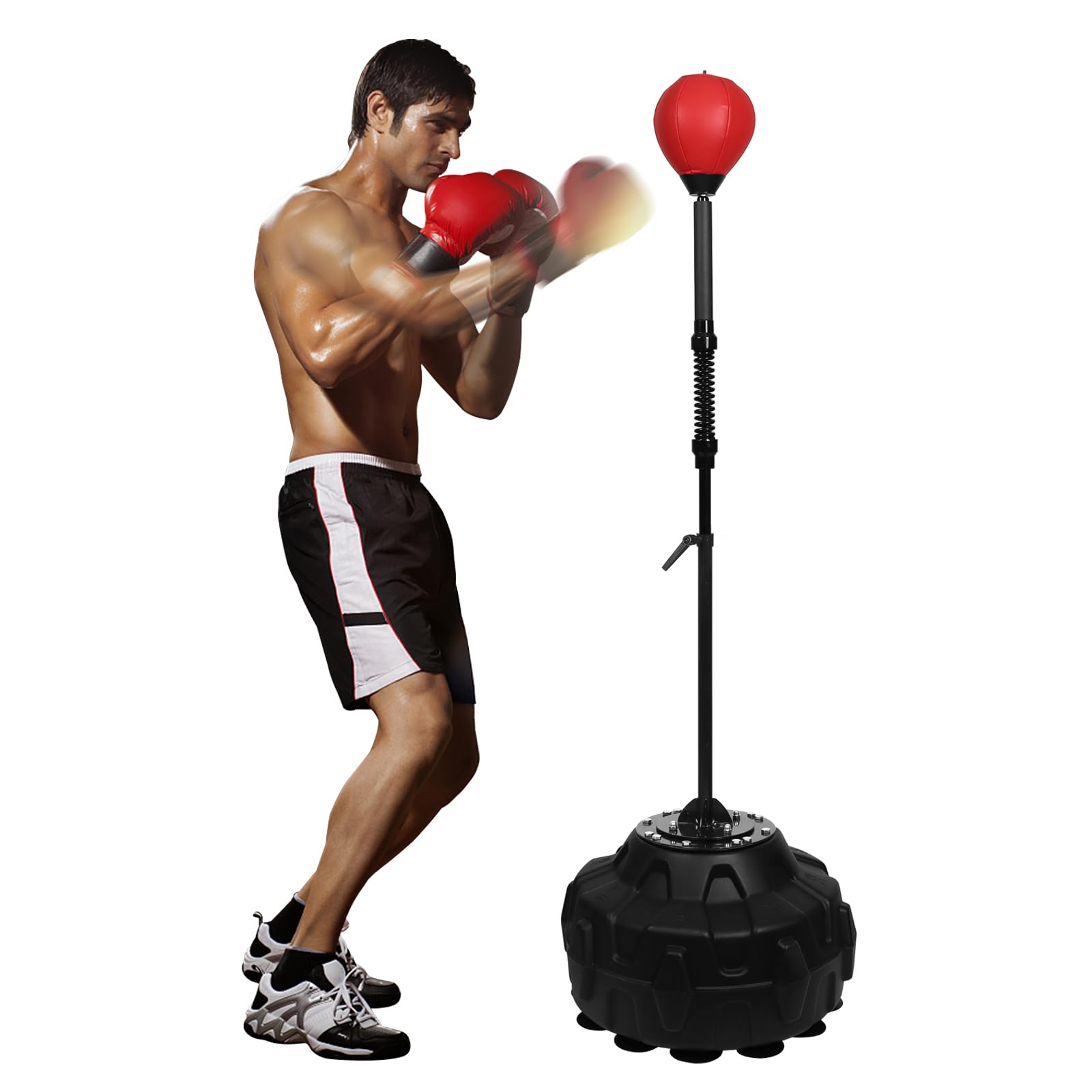 Speed Bar with Stable Base - MMA High Energy Spring Reflex Bag | Free Standing Adjustable Height Boxing Bag with Durable Stress Relief Ball for Fitness Training & Home Gym (Red) - Perfect for Boxing Practice, MMA Training, Stress Relief & Home Workouts