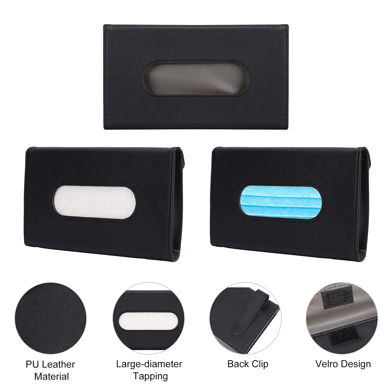 Premium PU Leather Car Tissue Holder & Mask Bracket - Universal Sun Visor Organizer with Seat Back Mount (Black) - Perfect for Road Trips, Daily Commutes & Family Travel Accessories
