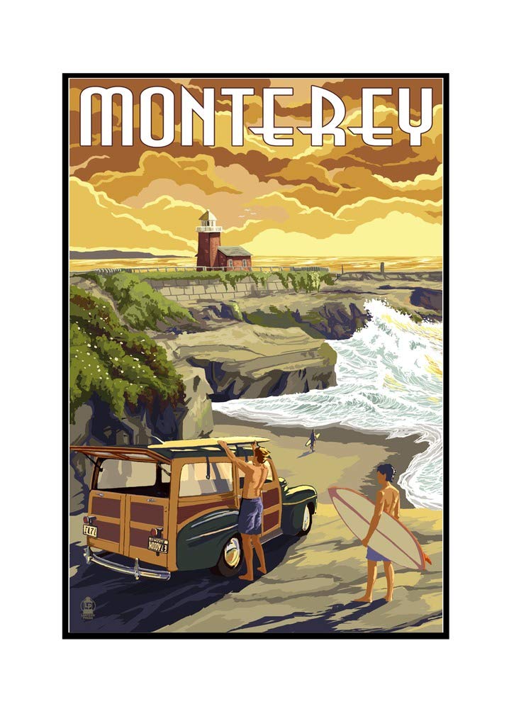 Woody on Beach Monterey California - 24x36 Framed Gallery Wrapped Canvas Wall Art - Perfect for Living Room, Bedroom & Office Decor