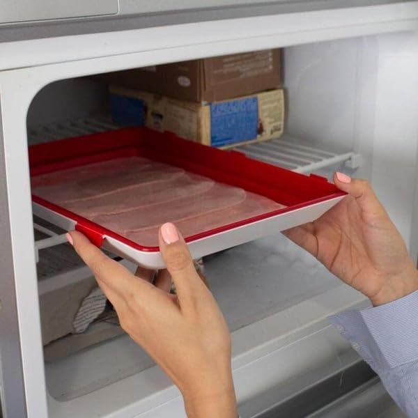 Reusable Airtight Food Storage Containers Set of 3 - BPA-Free Plastic Food Preserving Trays for Fruits, Vegetables & Meal Prep - Fridge & Freezer Safe Kitchen Organizers (Red) - Perfect for Meal Prep, Leftovers & Refrigerator Organization