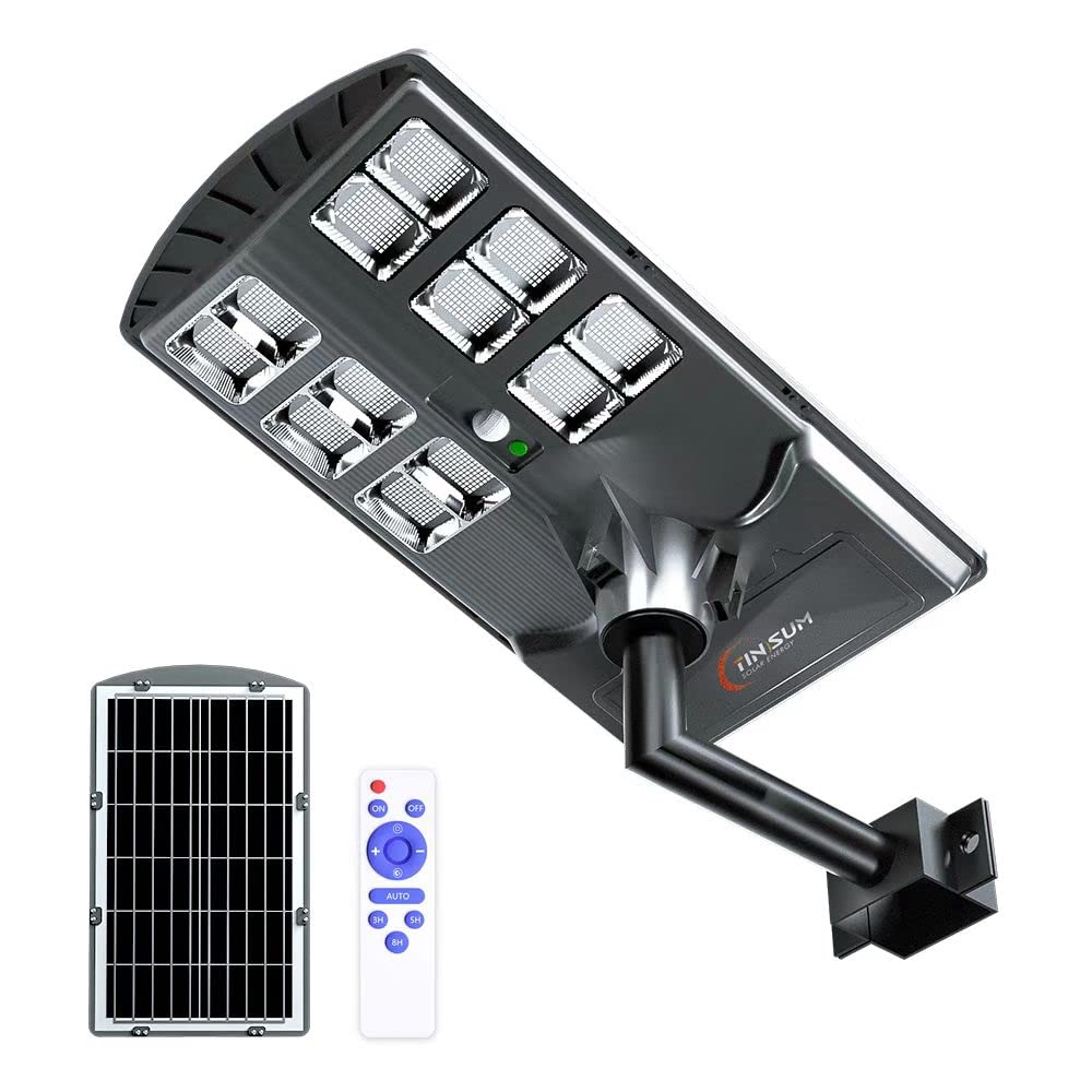 5000W Solar Street Lights Outdoor - 42000 Lumens 6500K Solar Security Flood Lights with Motion Sensor & IP66 Waterproof - Dusk to Dawn Lighting for Parking Lot, Stadium, Garden, Yard, Basketball Court, Barn, Pathway, Driveway, Warehouse