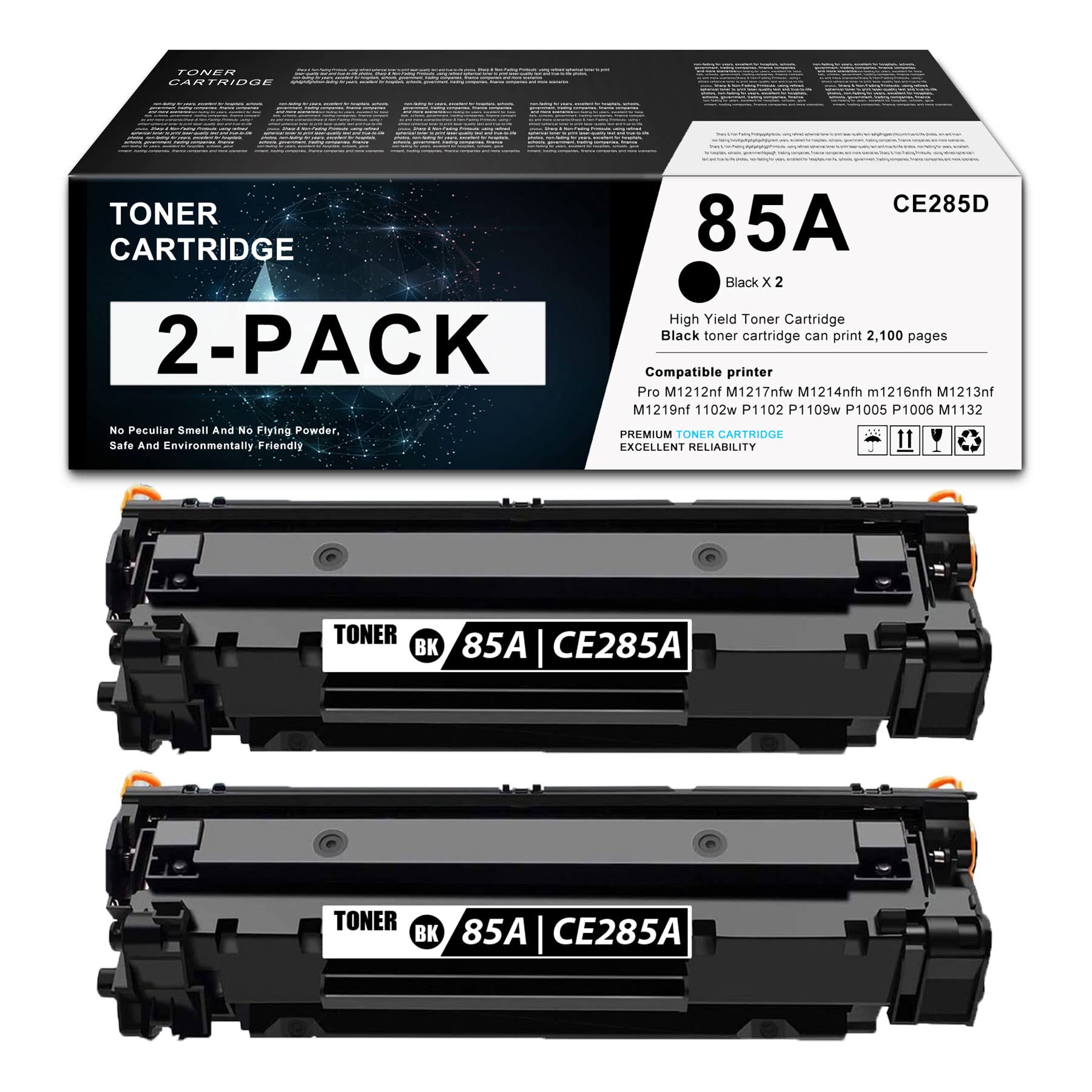 2-Pack MaxColor 85A Black Toner Cartridge Replacement for HP Pro M1212nf M1214nfh M1213nf MFP P1109w P1006 P1102w Printers | CE285D Compatible | Home Office & Small Business Printing Solution