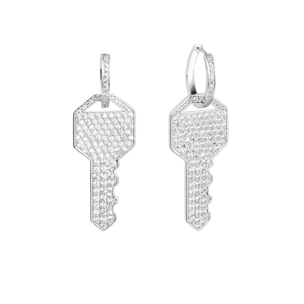 Sparkling Rhinestone Crystal Key Charm Dangle Hoop Earrings for Women - Elegant Fashion Jewelry Gift for Girlfriend (Birthday/Christmas/Party/Friendship) - Perfect for Date Nights, Weddings & Special Occasions