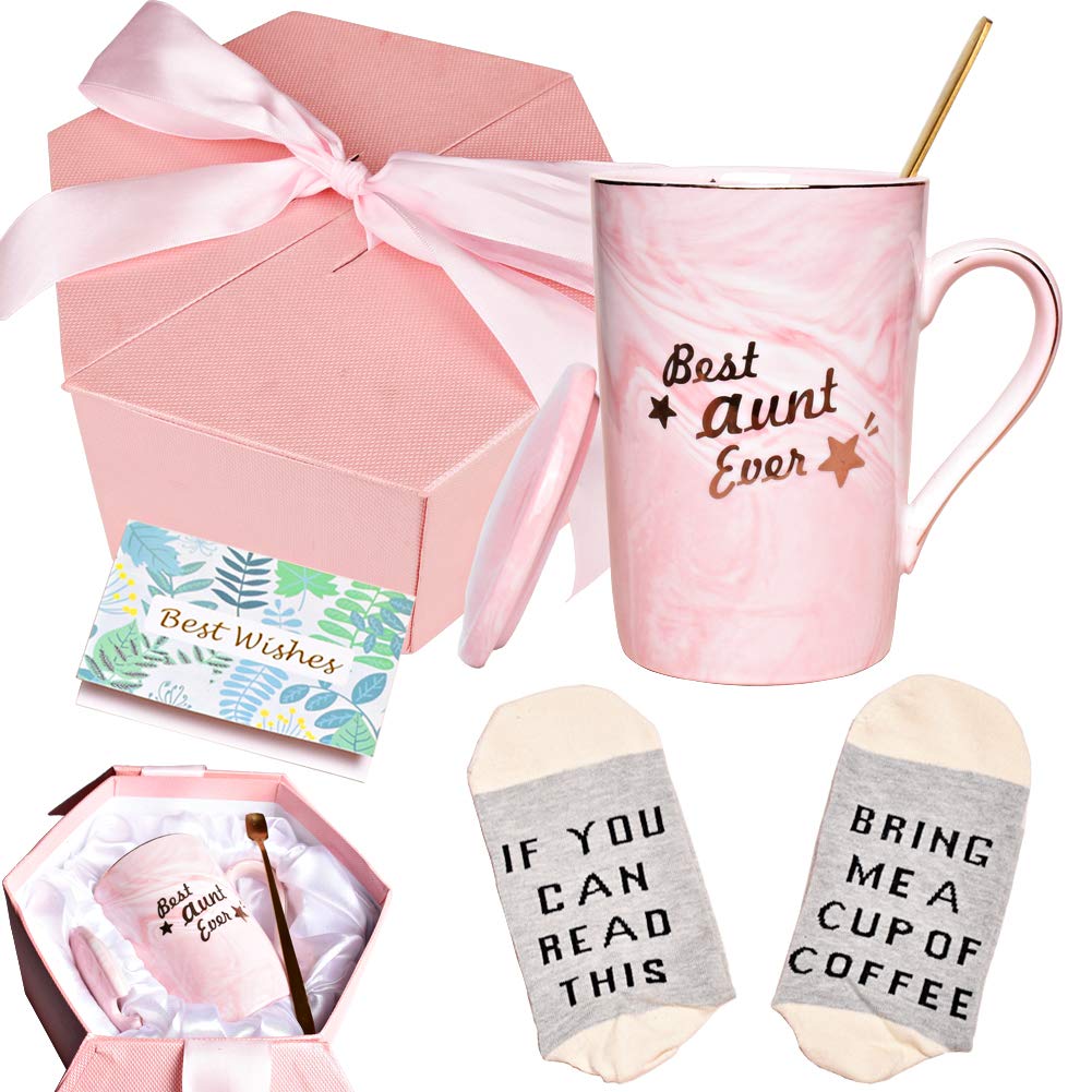 Bosmarlin Best Aunt Ever Mug - 13 oz Pink Ceramic Marble Coffee Cup with Handle, Unique Birthday Gift for Aunt, Sister, Mom | Perfect for Tea, Coffee, Office & Home Use