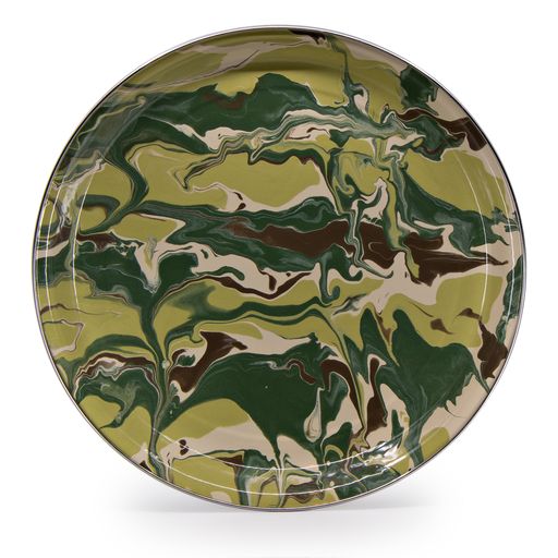 Camouflage Pattern 15.5 Inch Enamelware Serving Tray - Rustic Camping & Picnic Outdoor Dining Accessory for Parties, BBQs, and Home Decor
