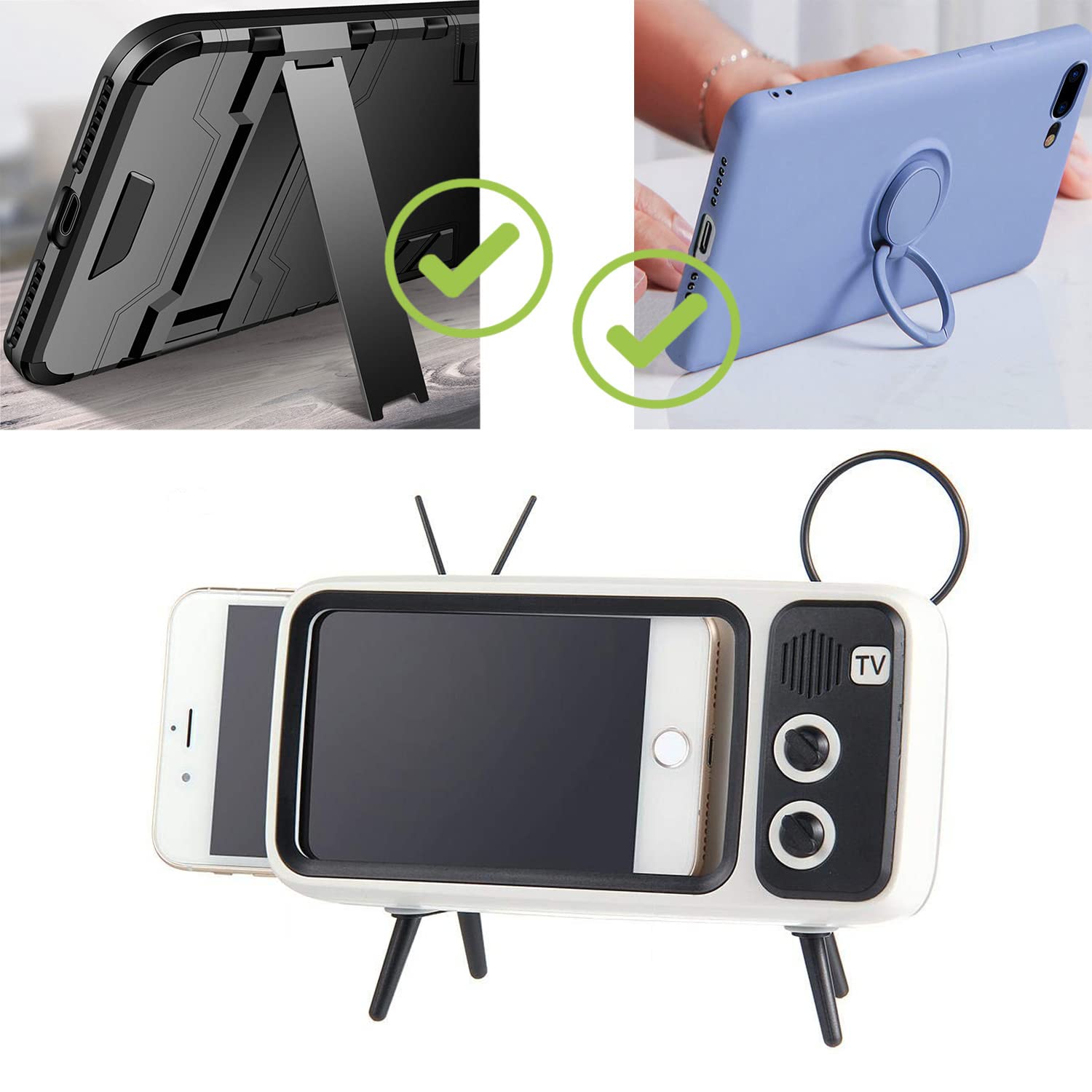 Mini Retro TV Wireless Speaker & Phone Stand - Cute Creative Holder for Smartphones Under 6.5