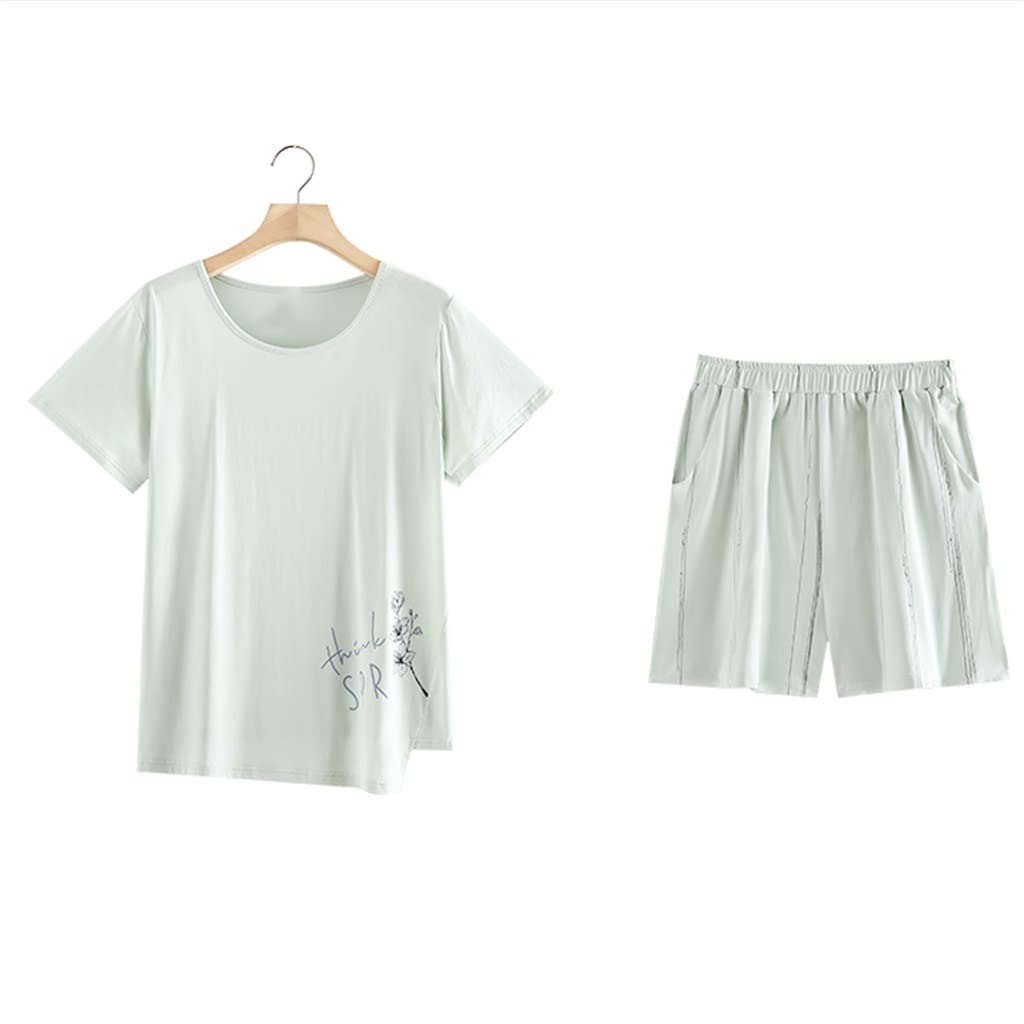 Women's Summer Pajama Set - Modal Short-Sleeve Top & Shorts - Breathable Ice Silk Sleepwear for Hot Weather (Green, XXL) | Perfect for Home Lounging, Nighttime Comfort & Vacation Travel