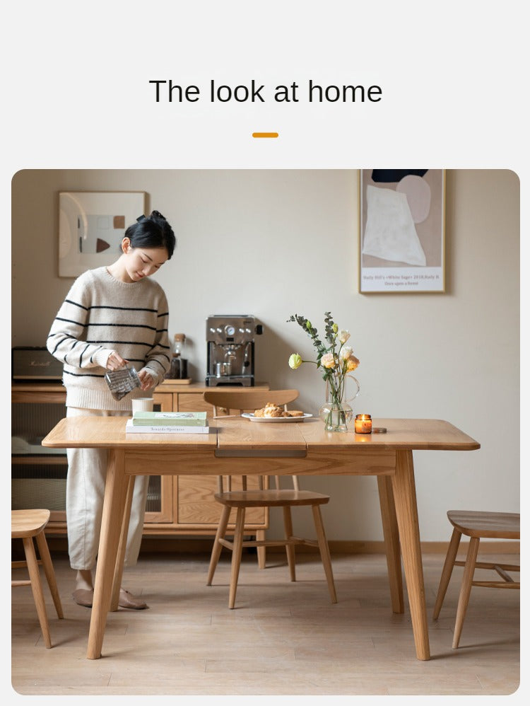 Solid Oak & Ash Wood Nordic Wall Mounted Extendable Dining Table - Space Saving Retractable Design for Small Apartments & Modern Homes