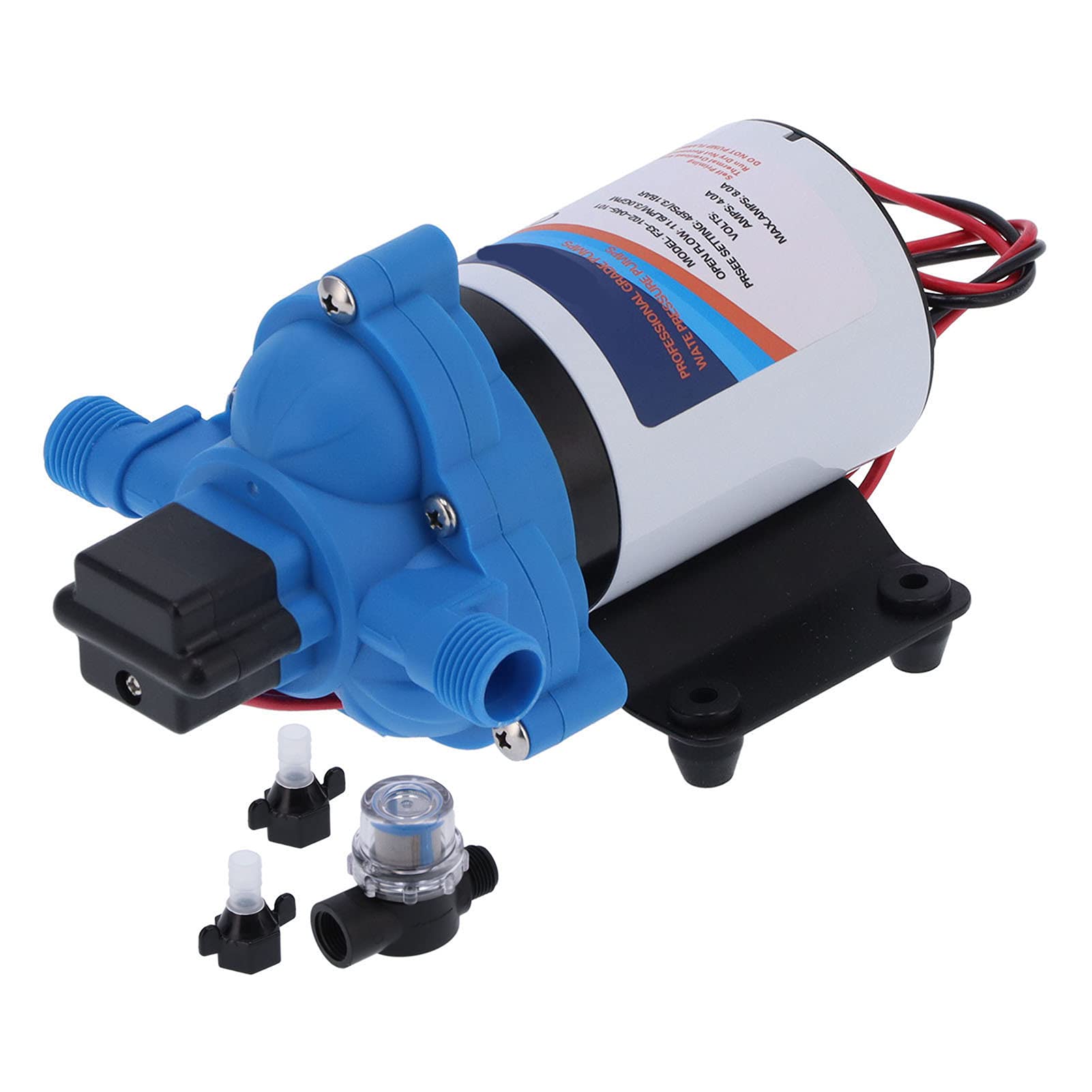 24V Water Diaphragm Self Priming Pump - 3.0GPM 11.6L/min High Pressure Water Pump with Filter for Caravan, RV, Boat & Marine Use (Model F33-102-045-201) | Perfect for Off-Grid Water Systems, Mobile Showers & Fluid Transfer Applications