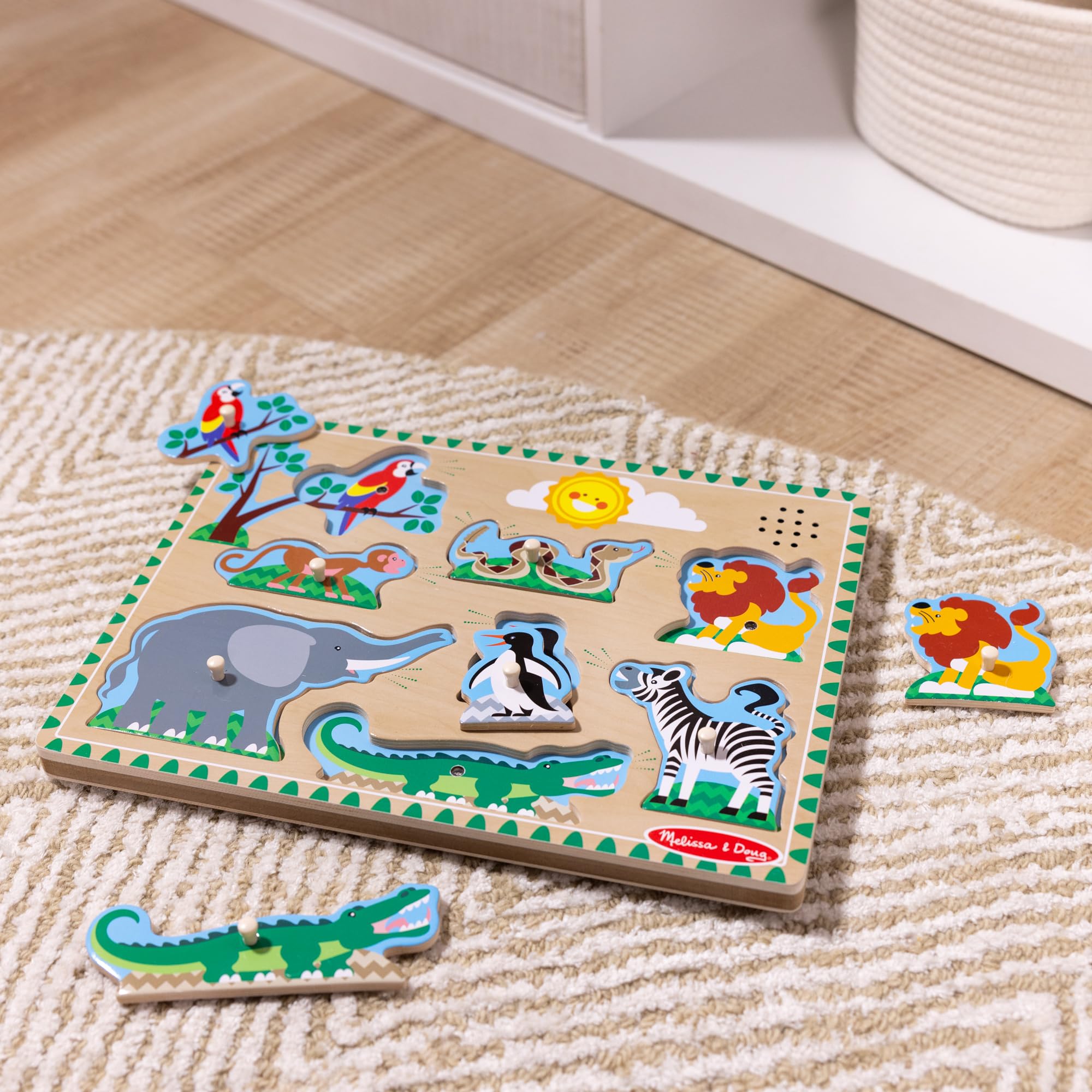 Melissa & Doug Zoo Animals Sound Puzzle - Wooden Peg Puzzle with Sound Effects (8 Pieces) - Educational Toddler Toy for Learning Animal Names & Sounds | Perfect for Preschool Classroom, Daycare & Home Playtime