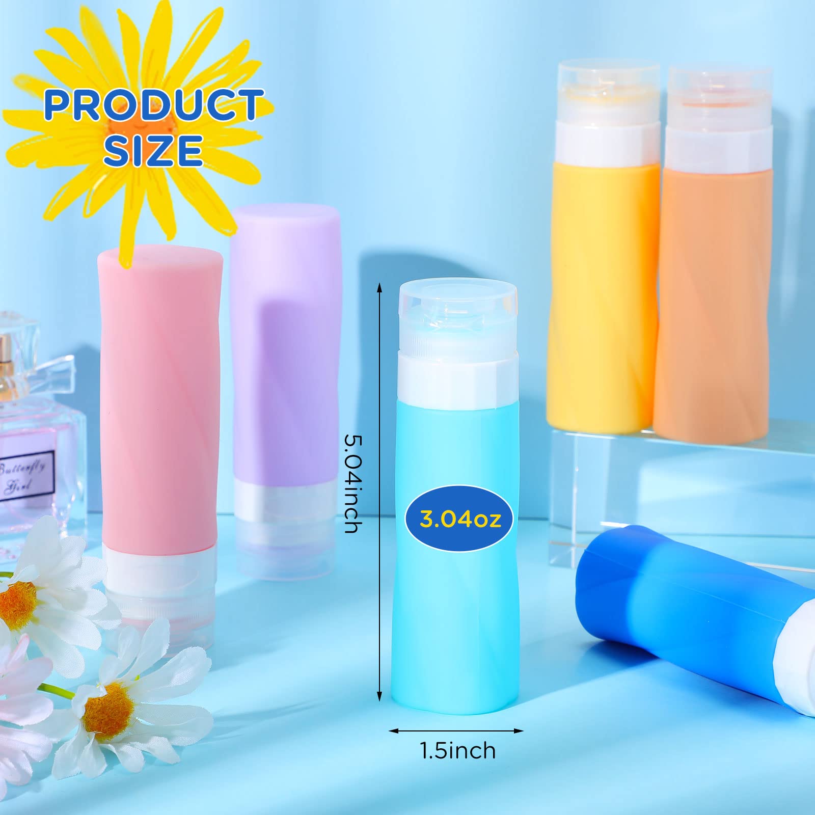 Nuogo 6-Pack Leak Proof Travel Bottles - 3oz Refillable Silicone Toiletry Containers for Shampoo, Conditioner & Lotion | TSA Approved Squeezable Cosmetic Tubes | Perfect for Air Travel, Gym & Vacation Essentials
