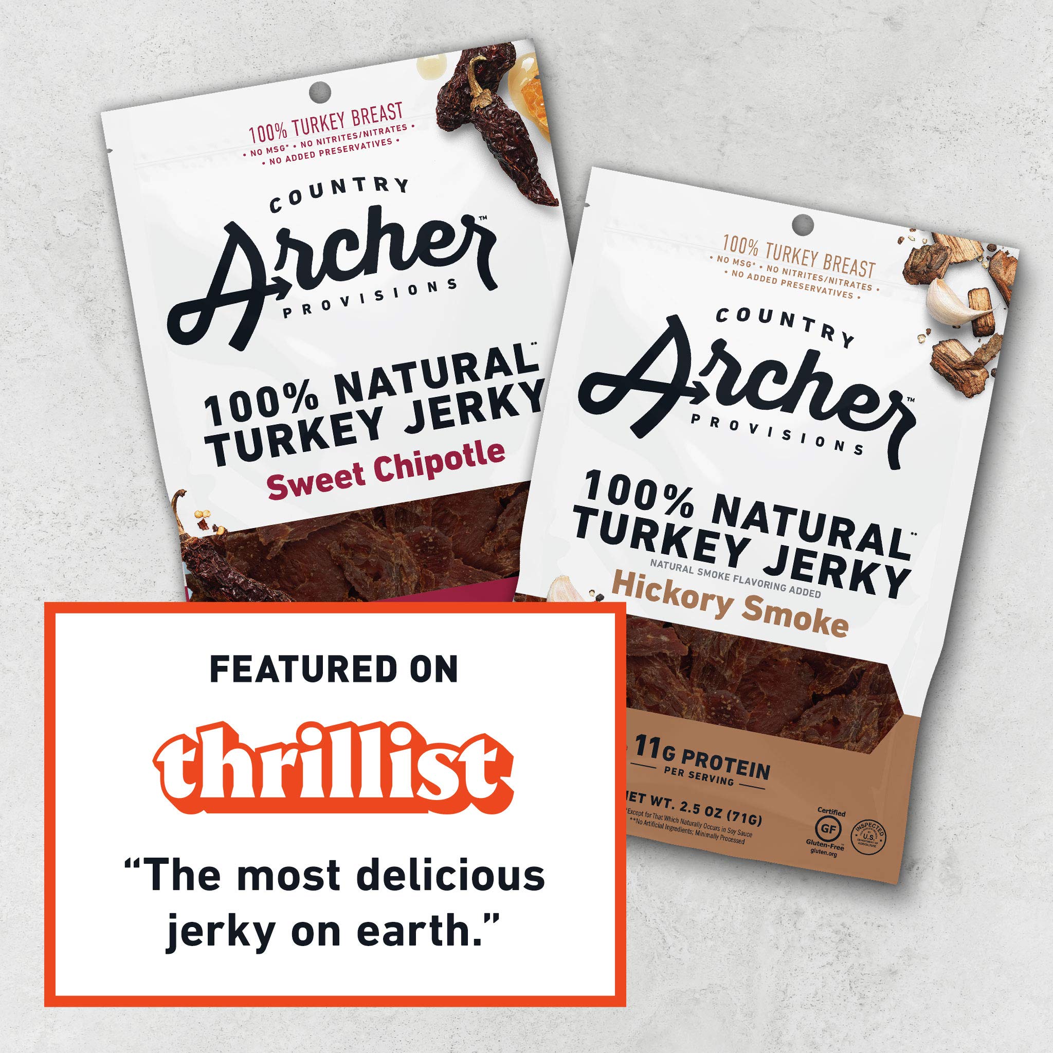 Country Archer Hickory Smoked Turkey Jerky - High Protein, Gluten Free, Keto-Friendly Meat Snack (2.5oz Pack of 4) | Perfect for Hiking, Camping & On-the-Go Nutrition