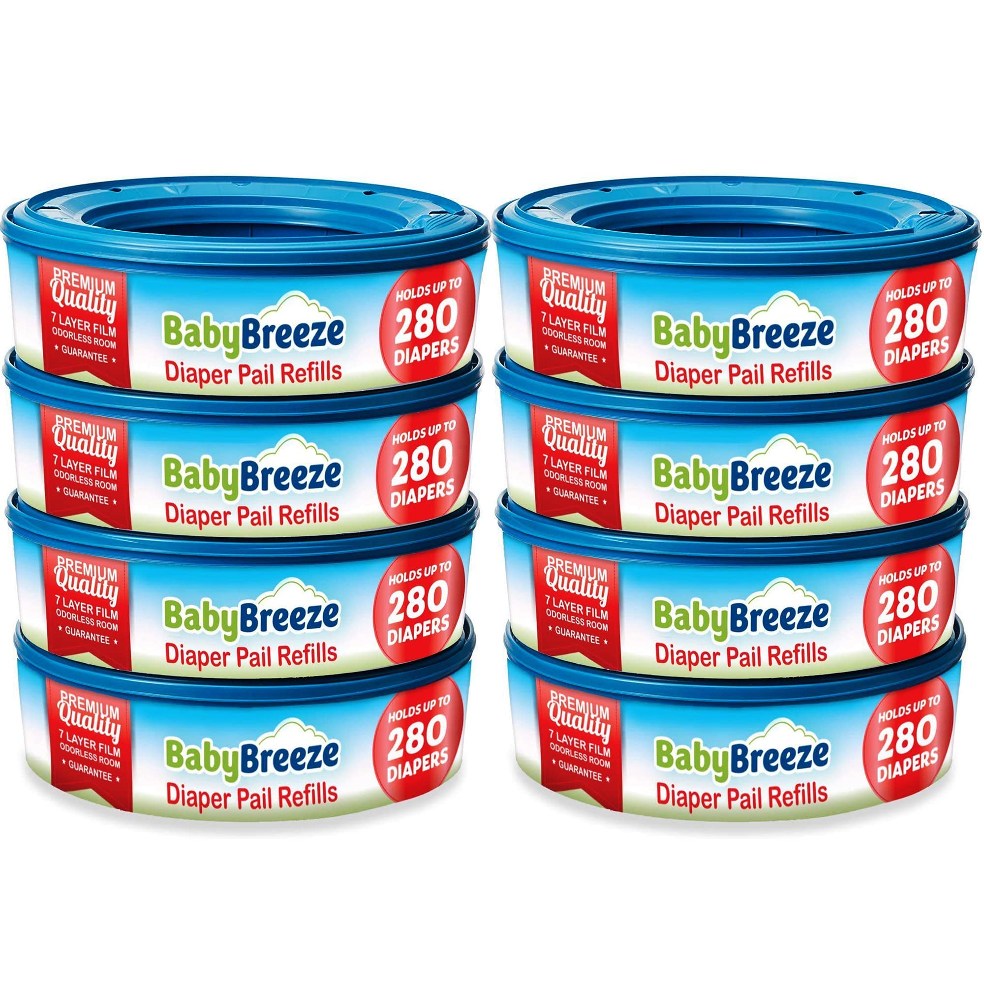 Playtex Diaper Genie Compatible Refill Bags - 2240 Count (8 Pack) | Odor Absorbing Baby Diaper Disposal Trash Bags | Perfect for Nursery, Daycare & Home Use