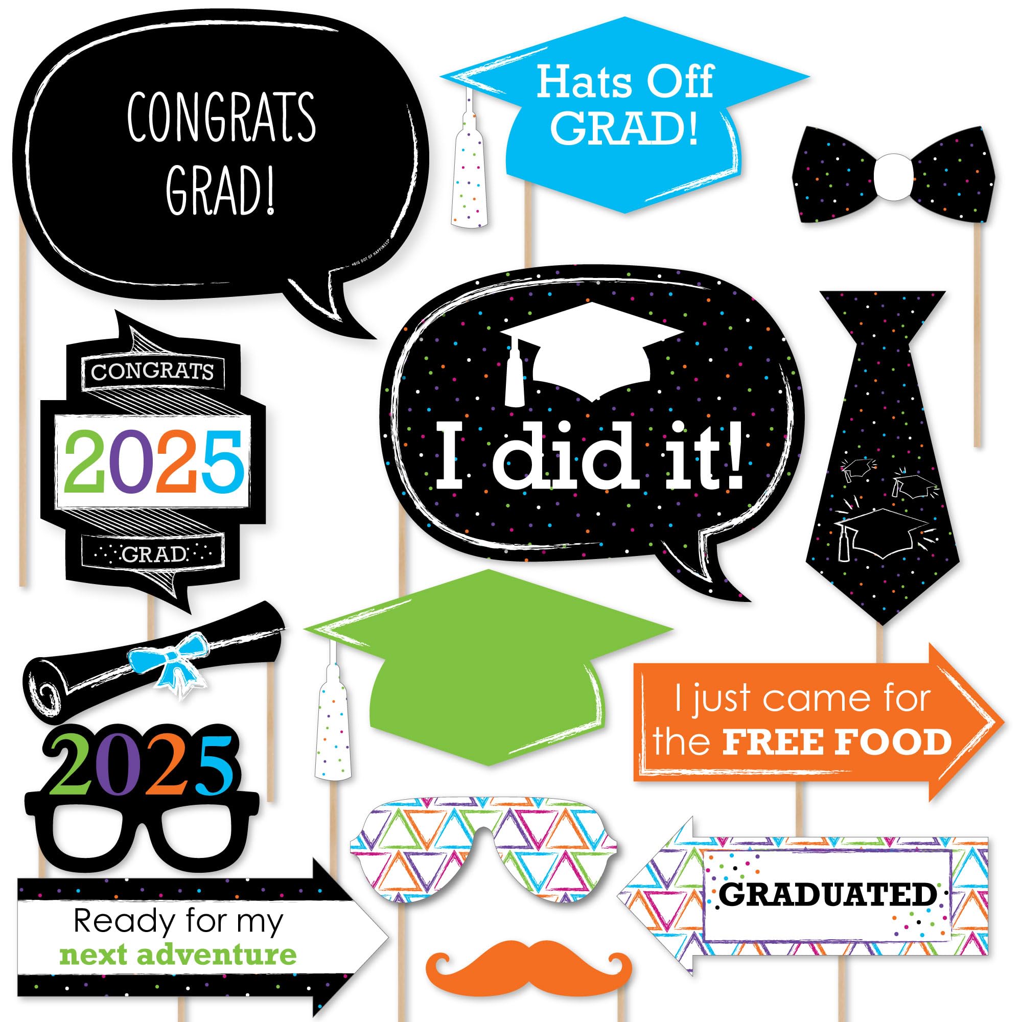 Hats Off 2025 Graduation Photo Booth Props Kit - 20 Count for Kindergarten & Elementary School Graduation Party Decorations | Perfect for Graduation Celebrations, Photo Booths & School Events